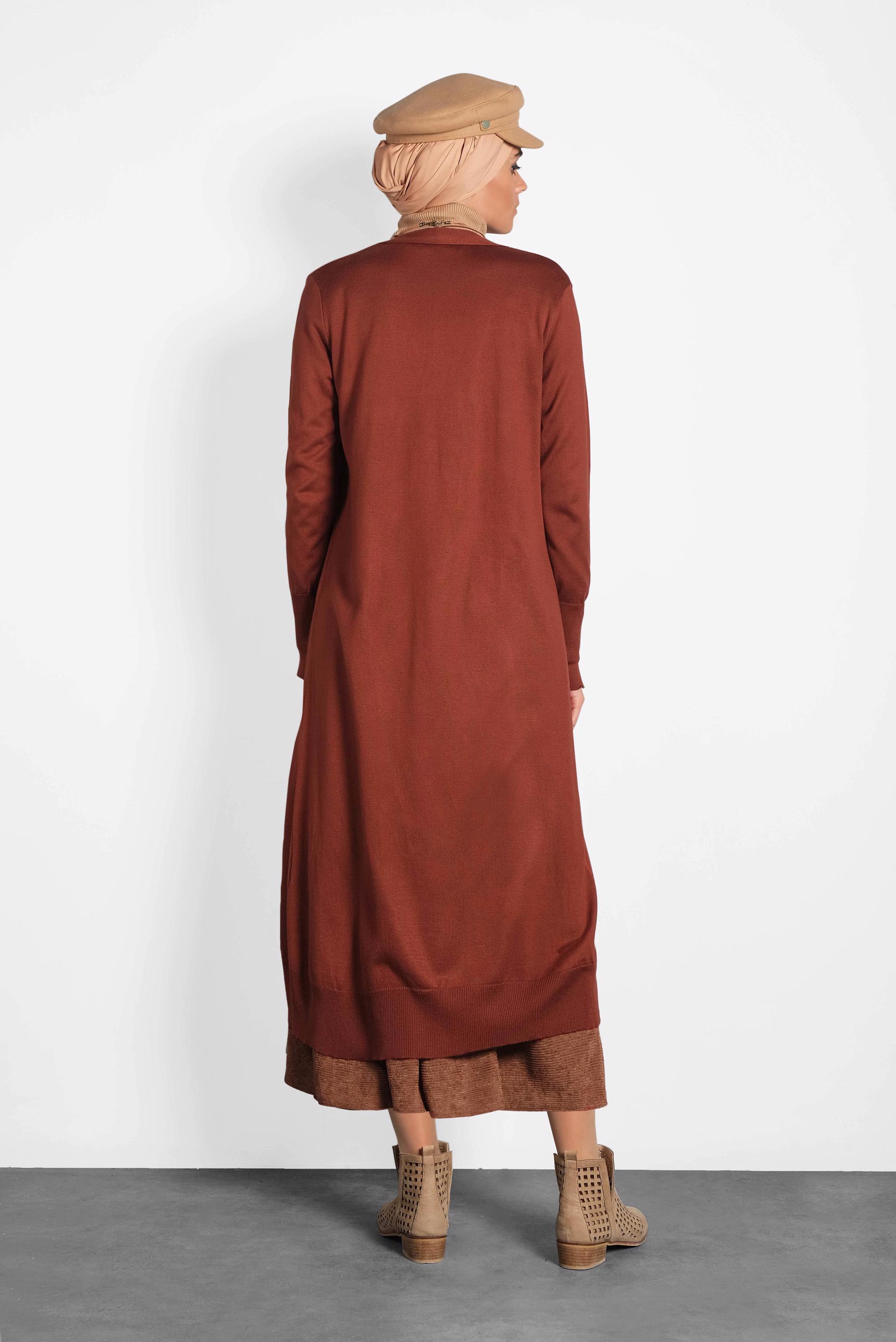 Tesettür giyim TURUNCU MANŞETLERİ DÜĞMELİ CEPLİ TRİKO HIRKA 40044 