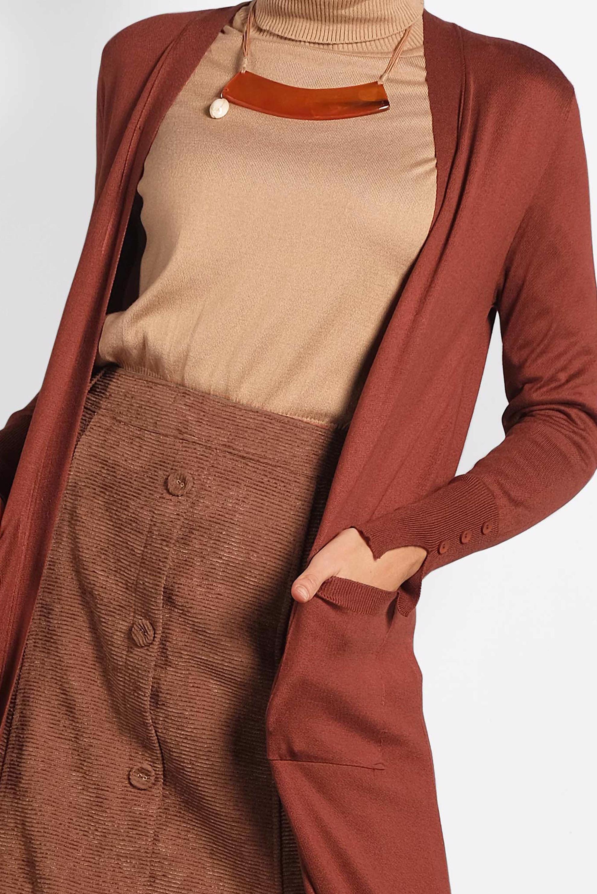 Tesettür giyim TURUNCU MANŞETLERİ DÜĞMELİ CEPLİ TRİKO HIRKA 40044 