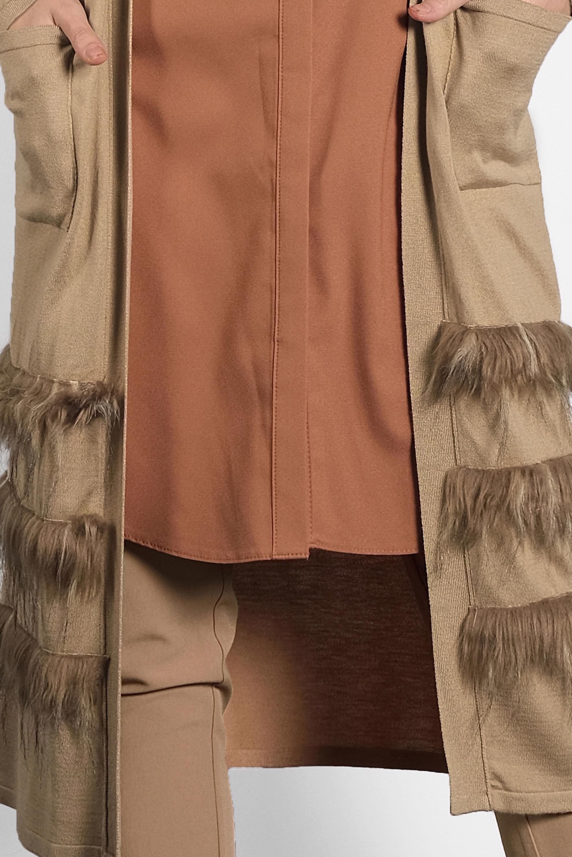 Tesettür giyim KAHVE ETEĞİ KÜRKLÜ TRİKO HIRKA 40045