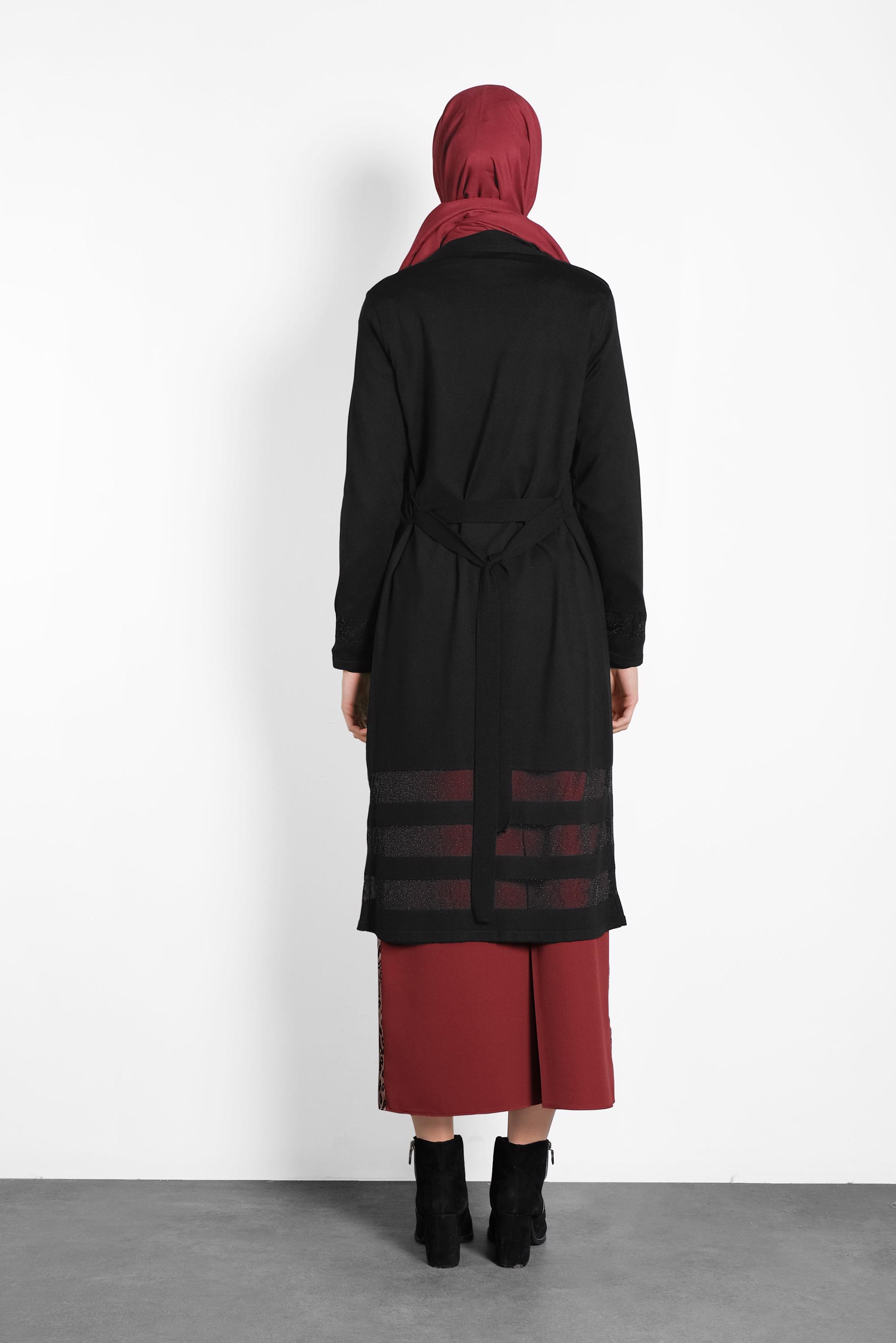 Tesettür giyim SİYAH KUŞAKLI HIRKA 40050 