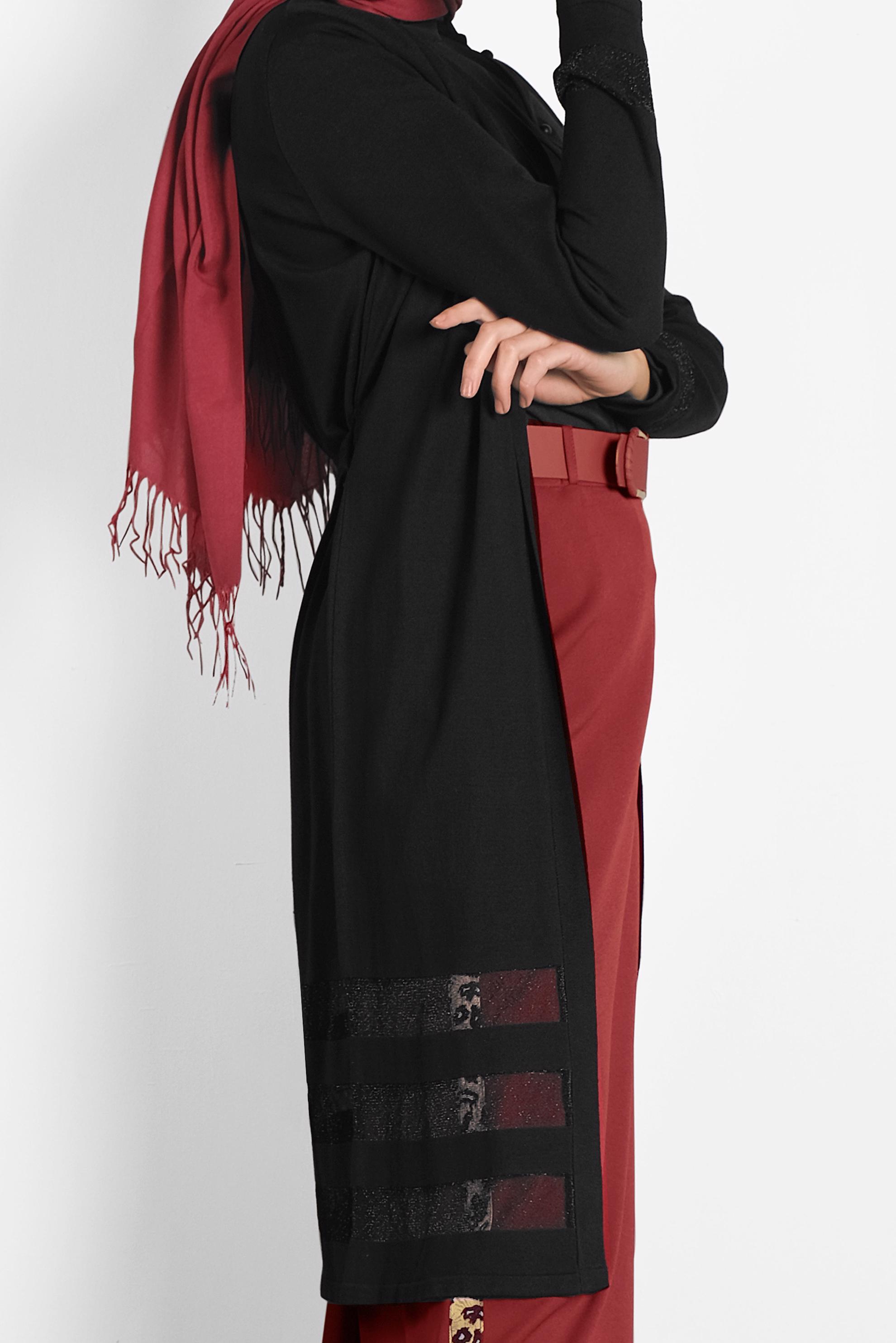 Tesettür giyim SİYAH KUŞAKLI HIRKA 40050 