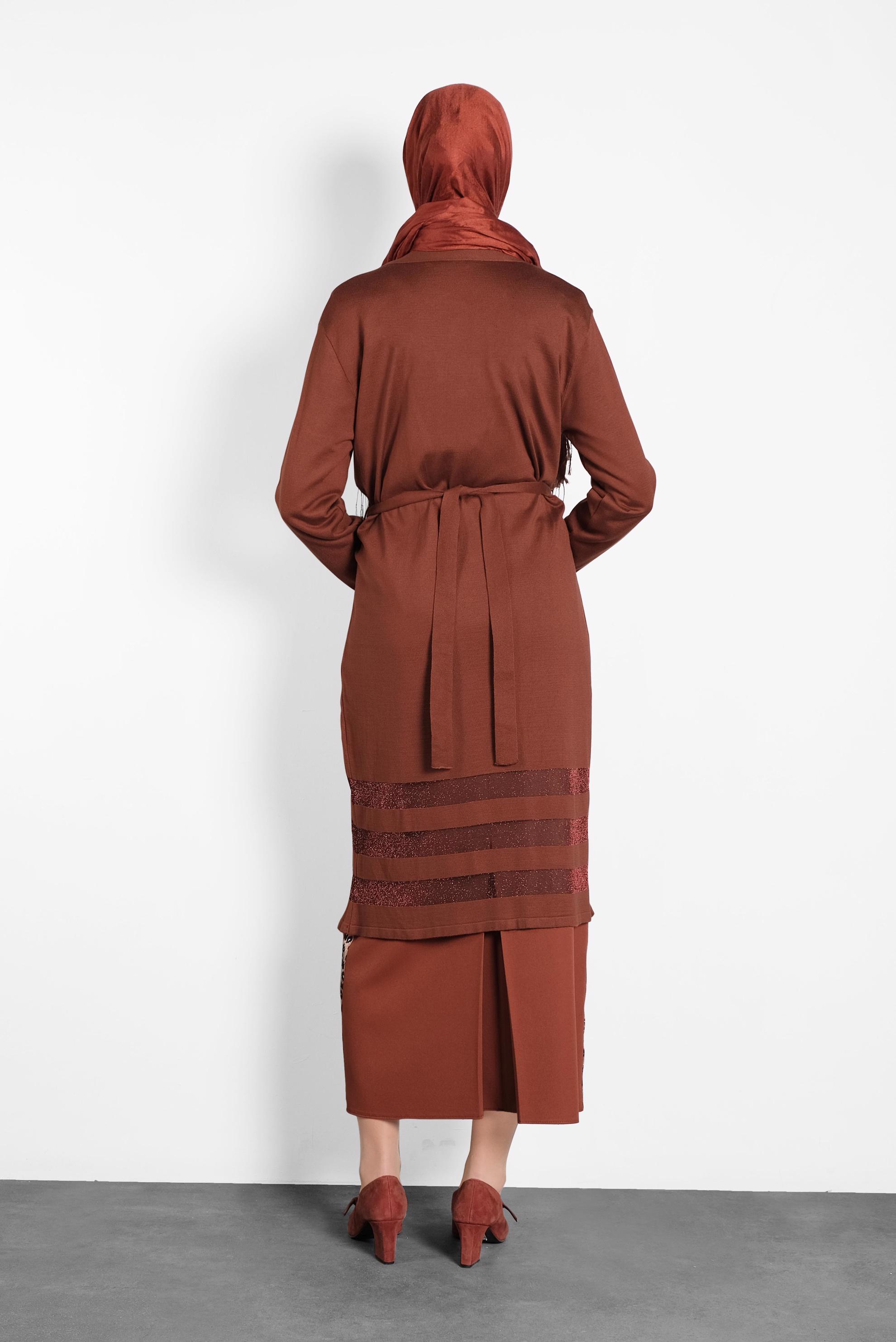 Tesettür giyim TURUNCU KUŞAKLI HIRKA 40050 