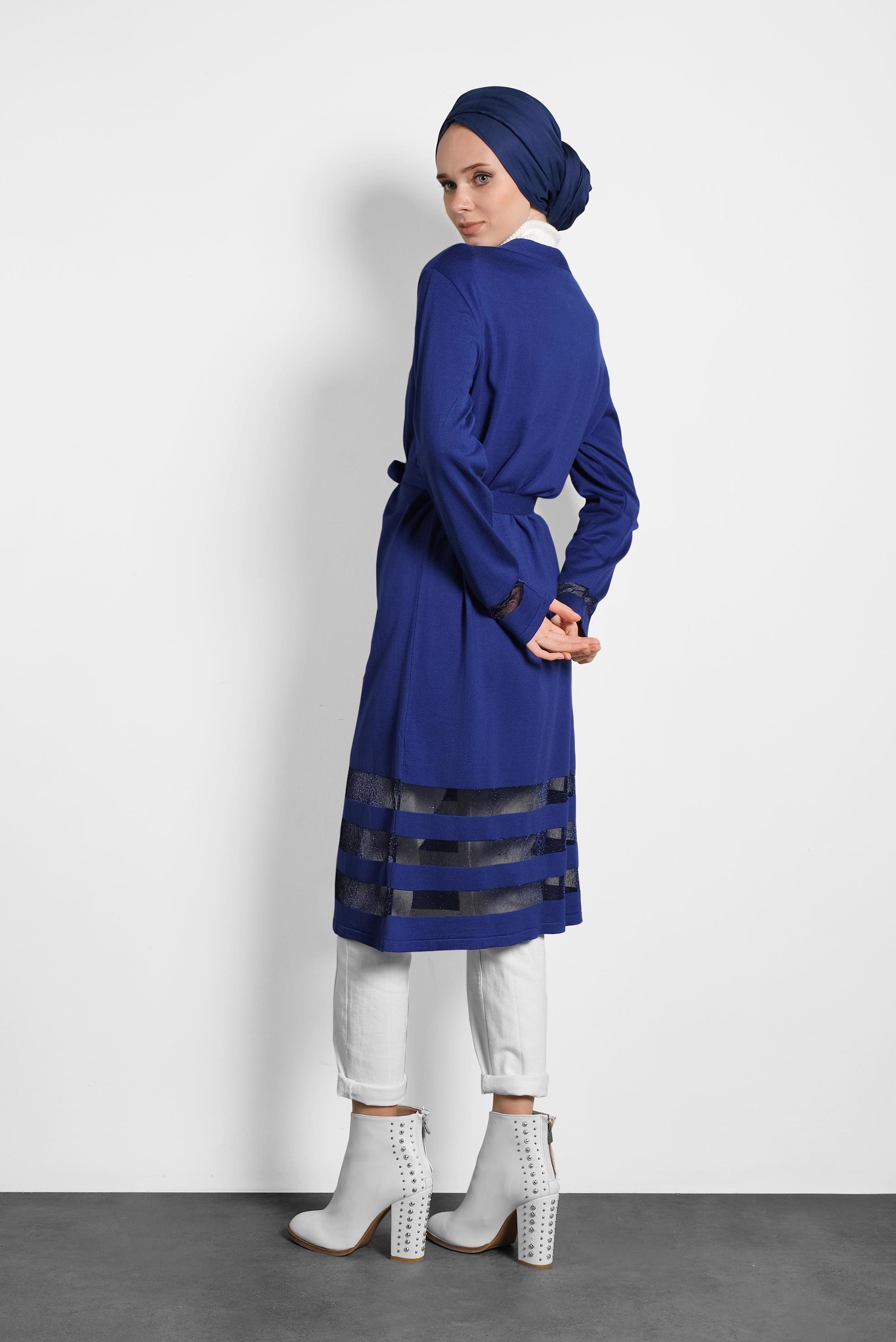 Tesettür giyim LACİVERT KUŞAKLI HIRKA 40050 