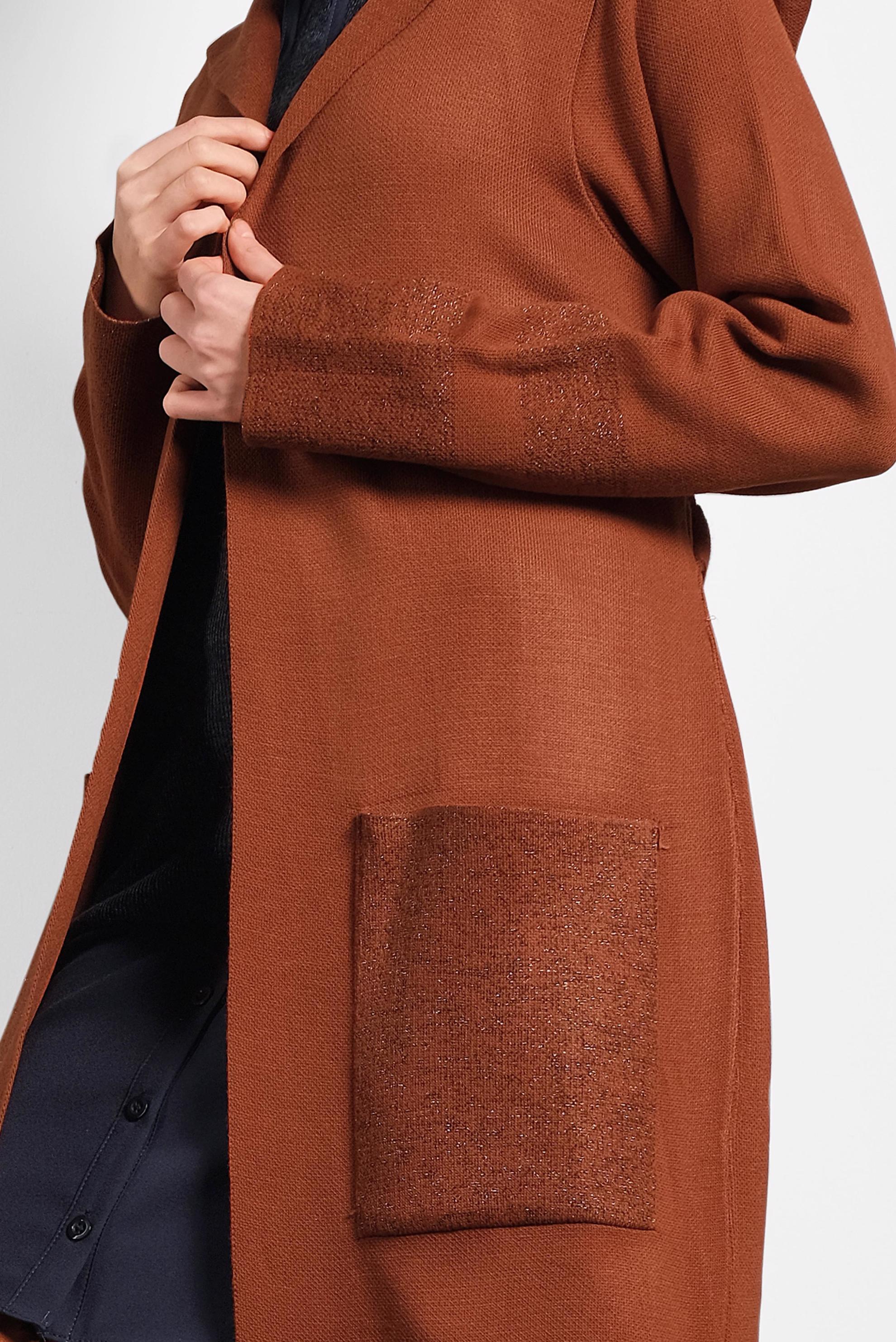 Tesettür giyim TURUNCU KAPÜŞONLU KUŞAKLI HIRKA 40276 