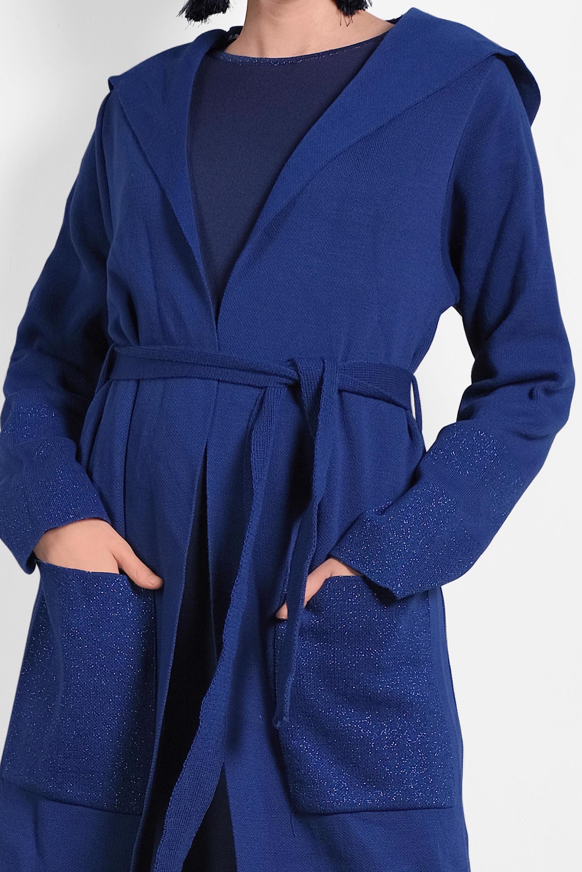 Tesettür giyim LACİVERT KAPÜŞONLU KUŞAKLI HIRKA 40276 