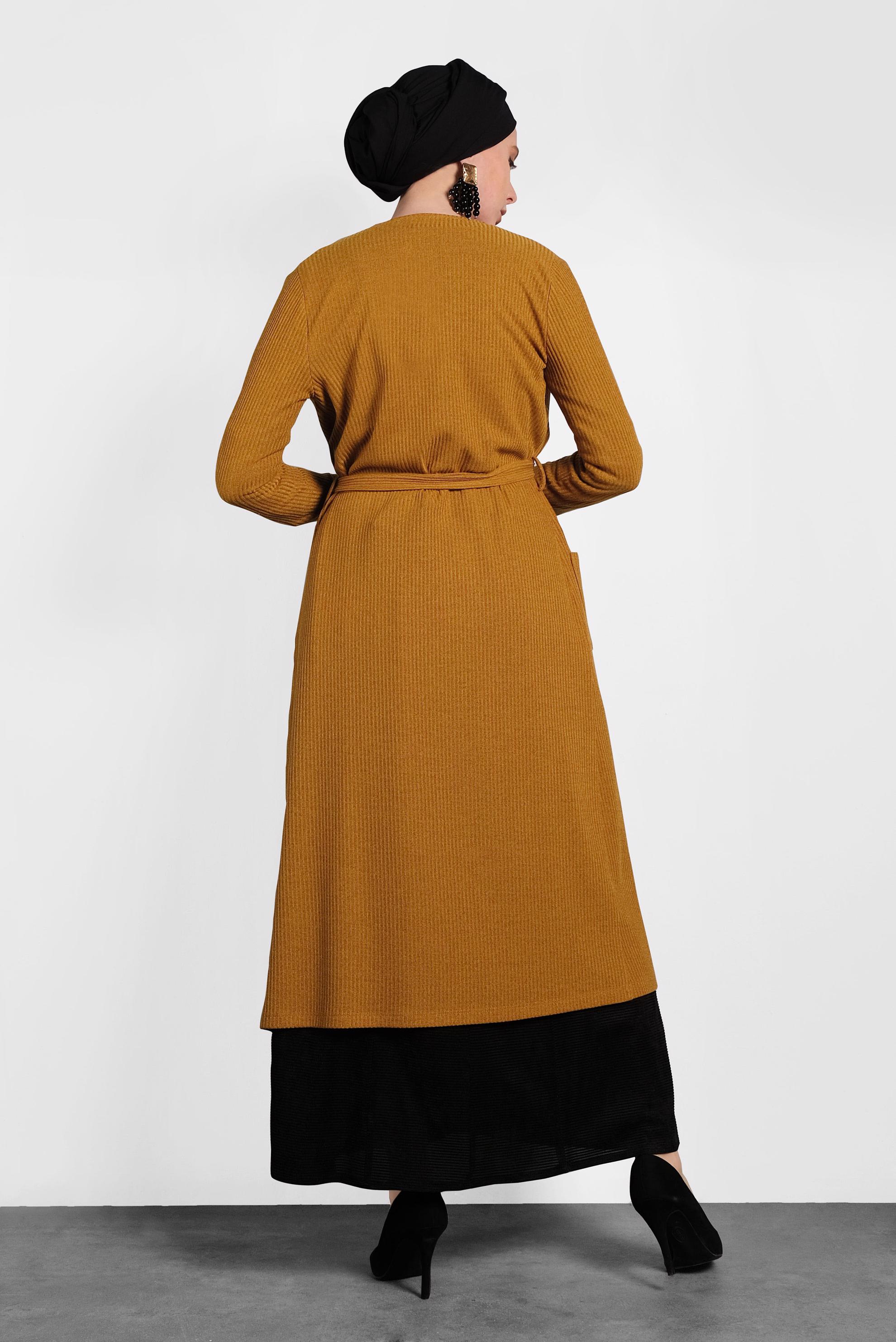 Tesettür giyim SARI CEPLİ TRİKO HIRKA 40354