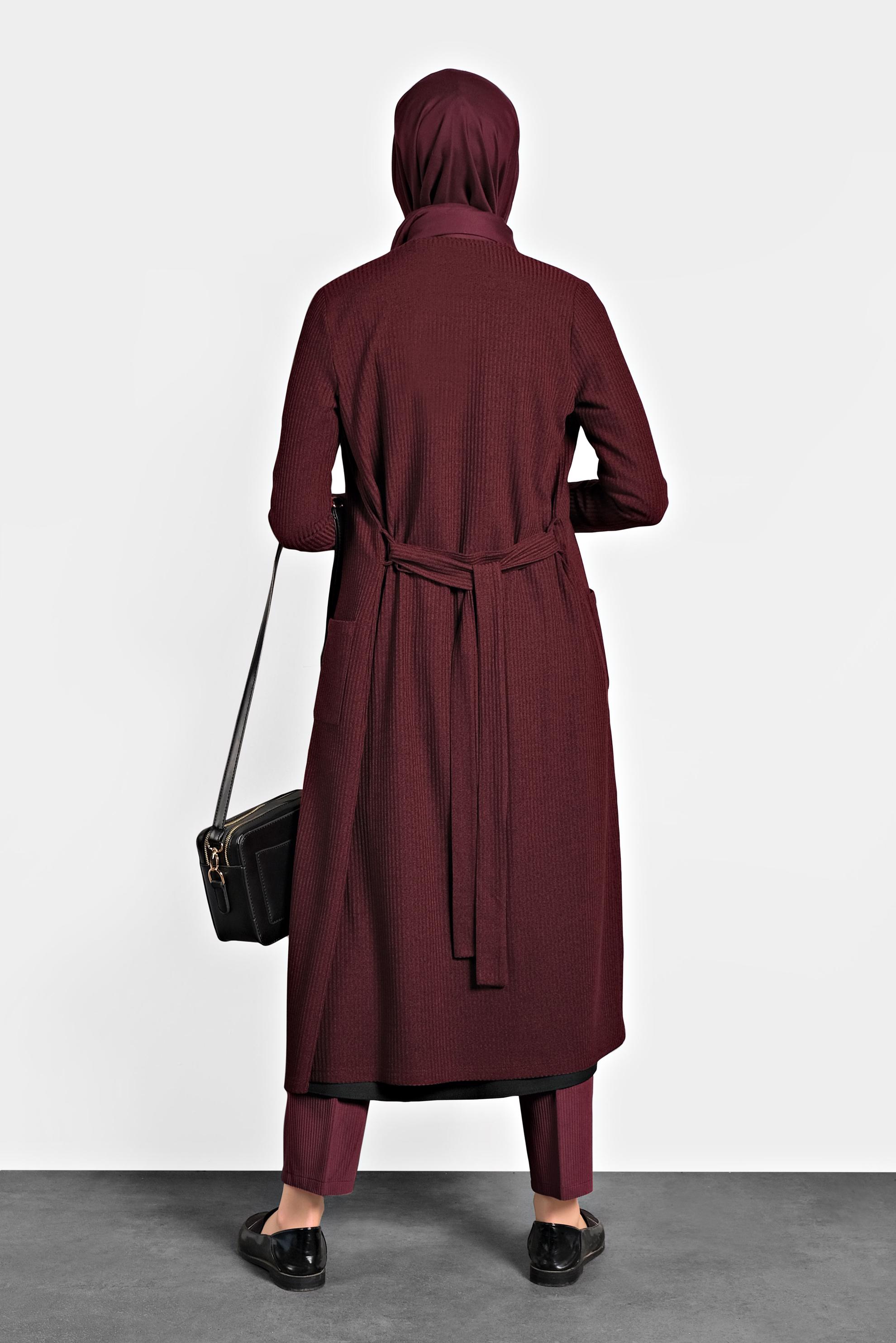 Tesettür giyim BORDO CEPLİ TRİKO HIRKA 40354