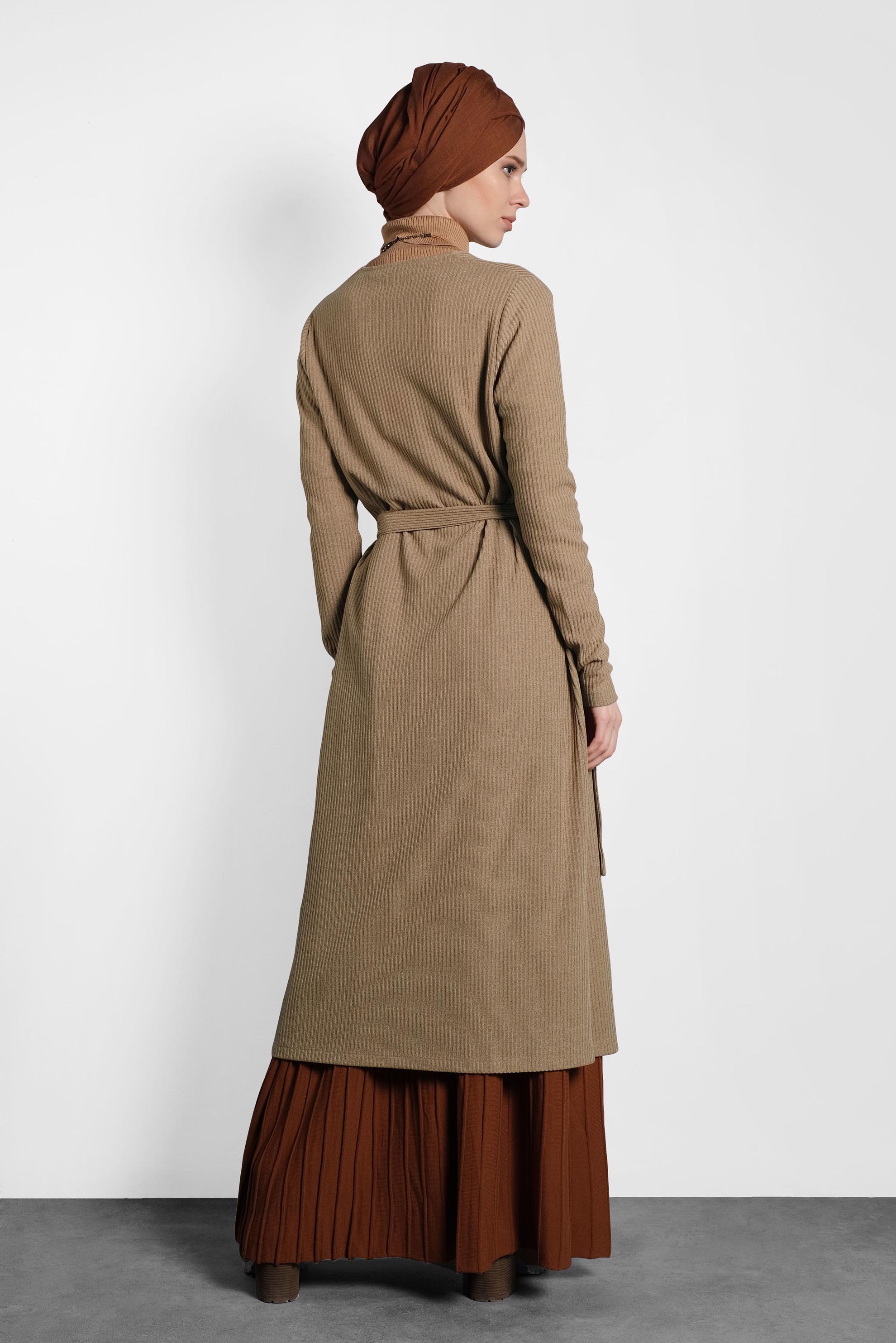 Tesettür giyim KAHVE CEPLİ TRİKO HIRKA 40354