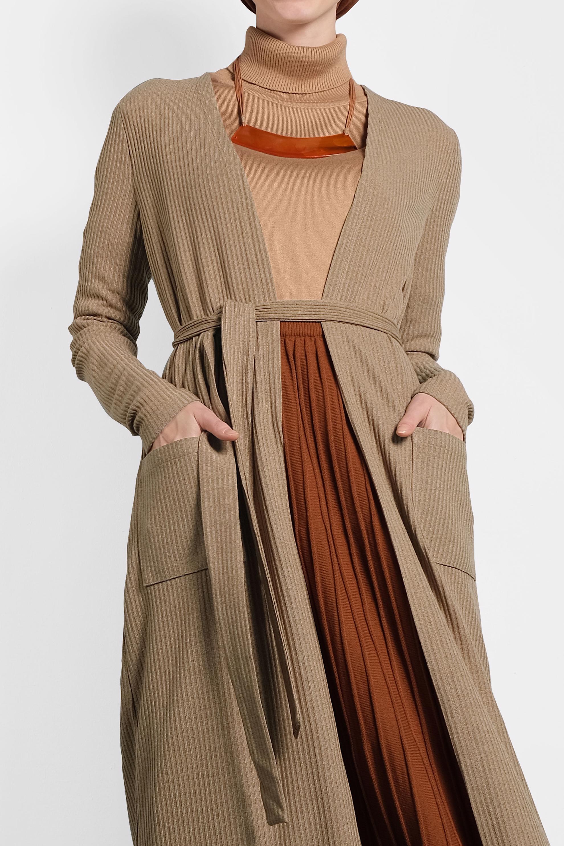 Tesettür giyim KAHVE CEPLİ TRİKO HIRKA 40354