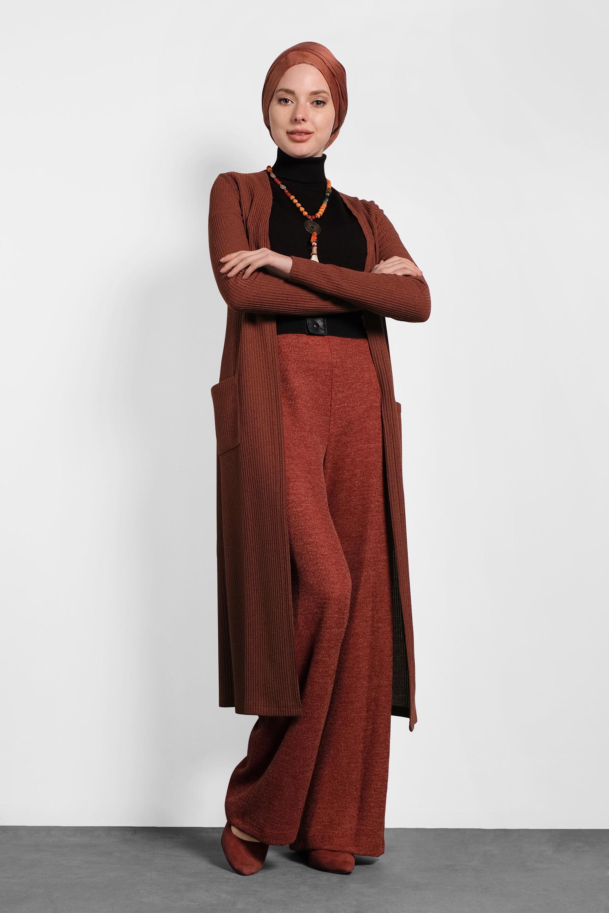 Tesettür giyim TURUNCU CEPLİ TRİKO HIRKA 40354