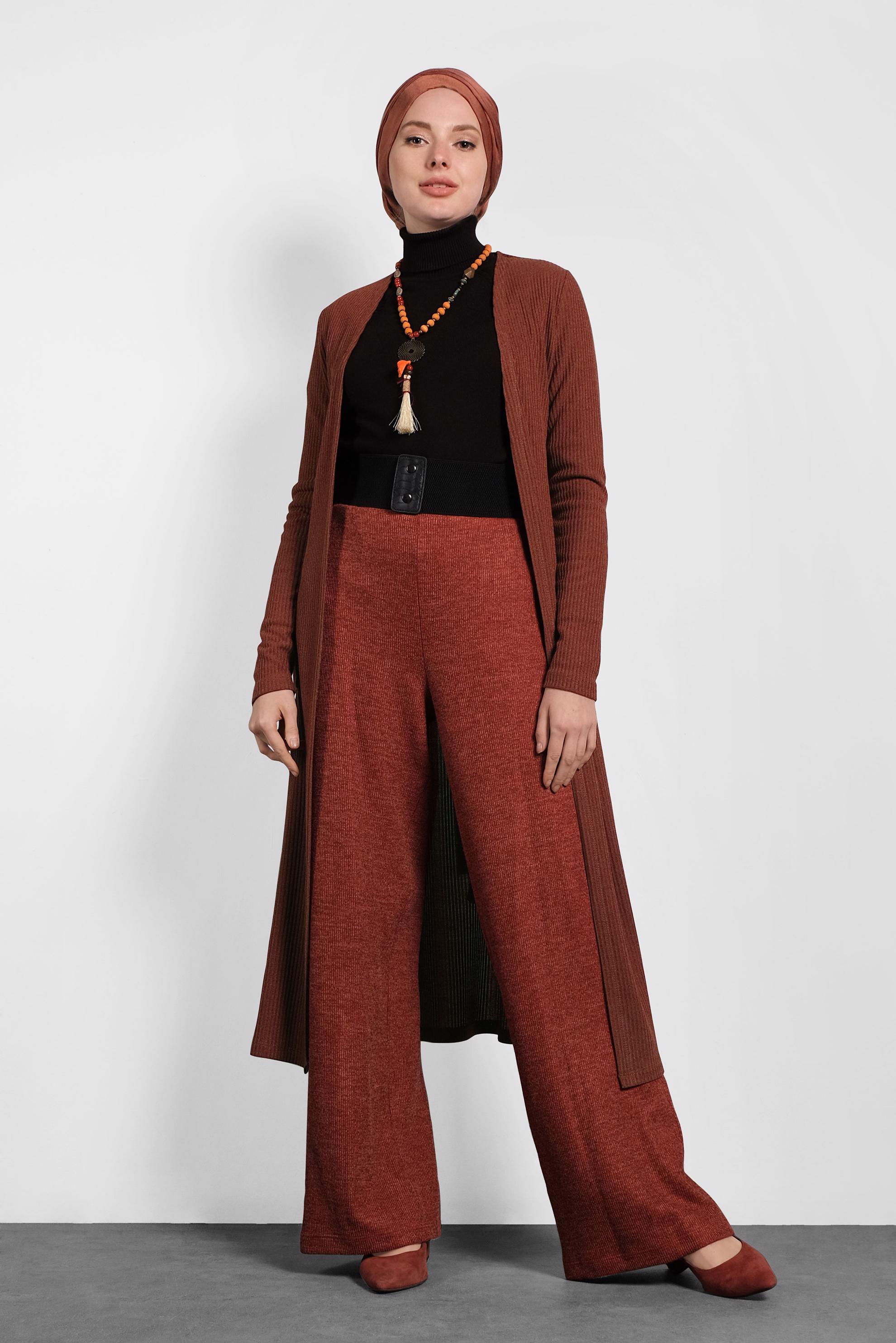 Tesettür giyim TURUNCU CEPLİ TRİKO HIRKA 40354