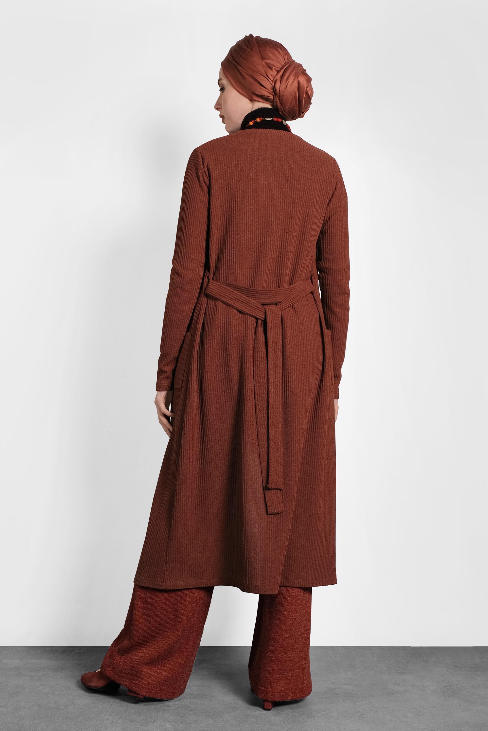 Tesettür giyim TURUNCU CEPLİ TRİKO HIRKA 40354