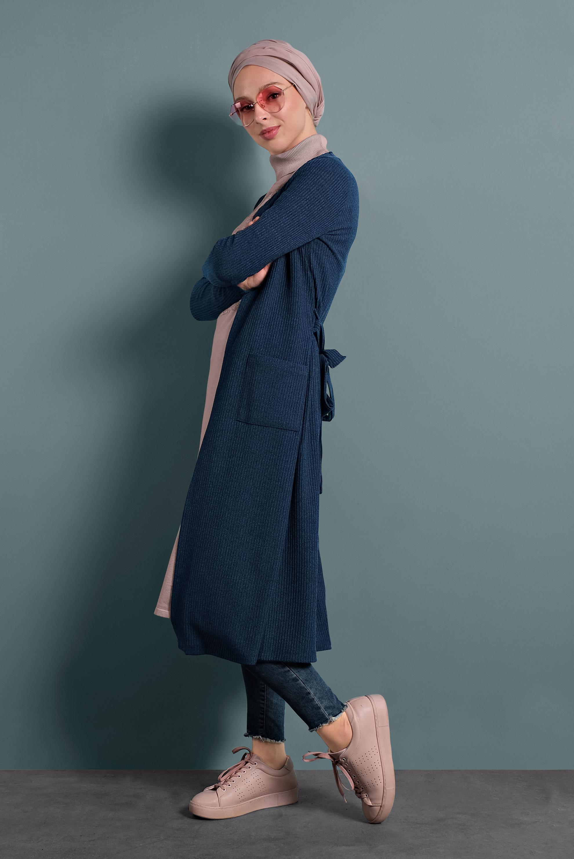 Tesettür giyim LACİVERT CEPLİ TRİKO HIRKA 40354