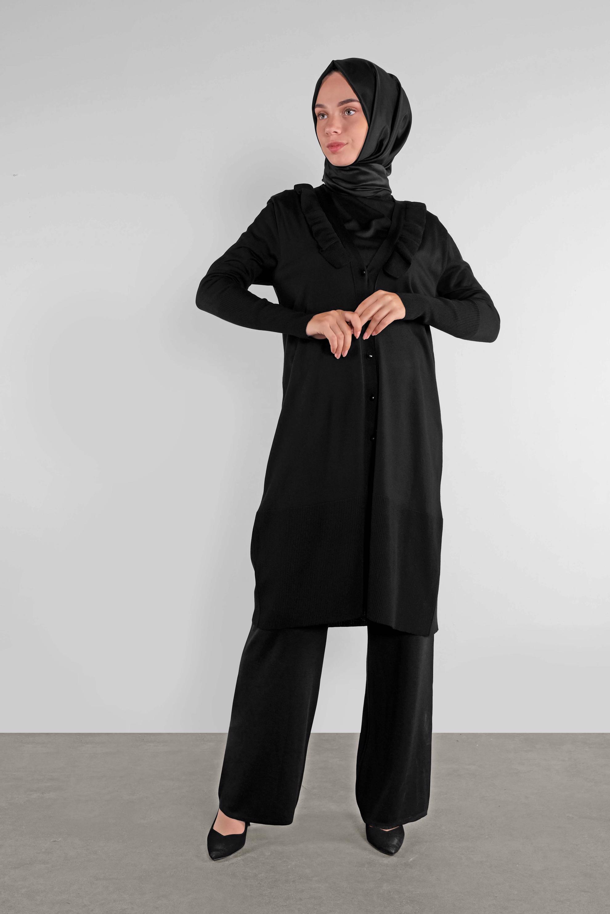 Tesettür giyim SİYAH  FIRFIRLI TRİKO HIRKA 41040 