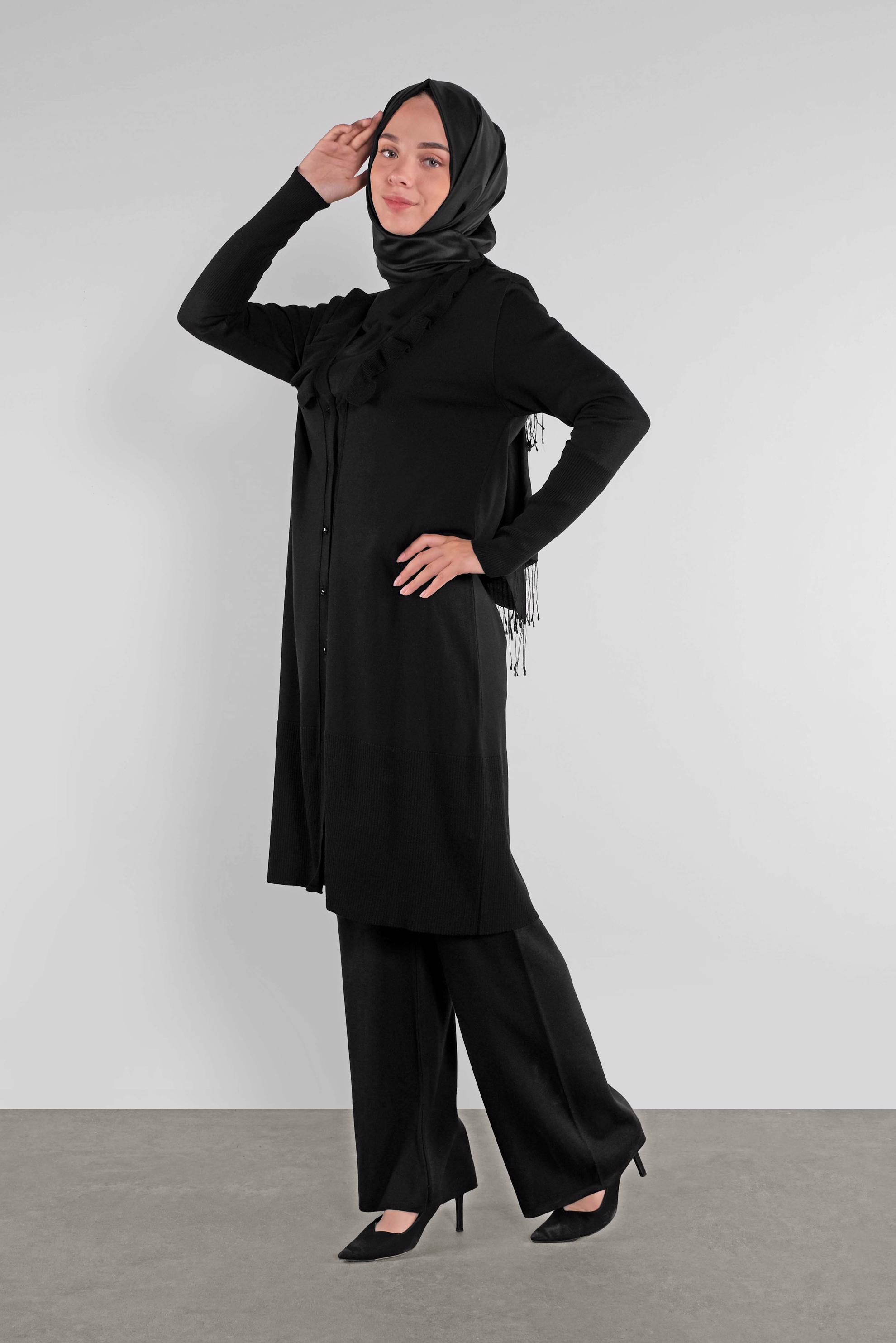 Tesettür giyim SİYAH  FIRFIRLI TRİKO HIRKA 41040 