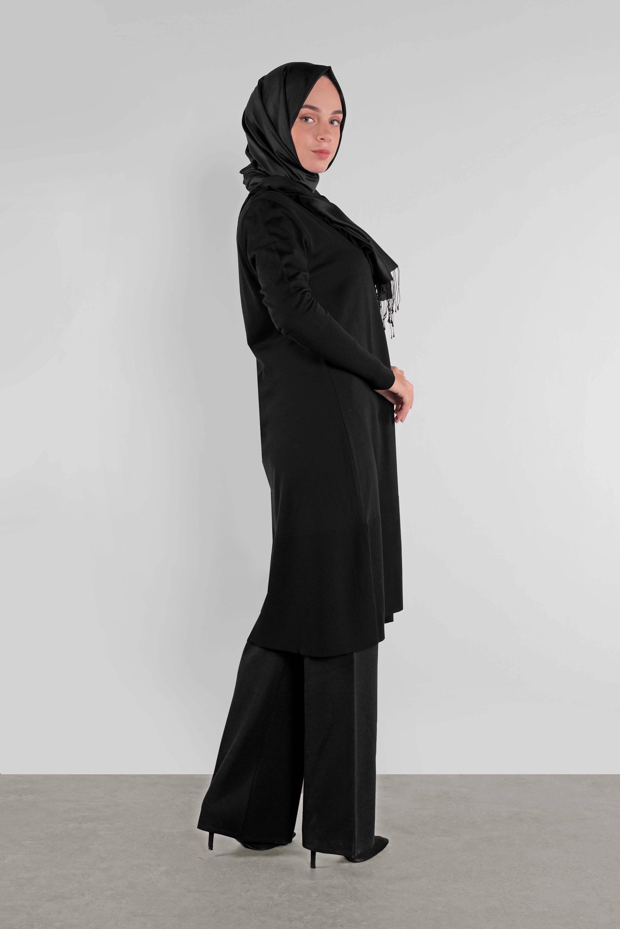 Tesettür giyim SİYAH  FIRFIRLI TRİKO HIRKA 41040 