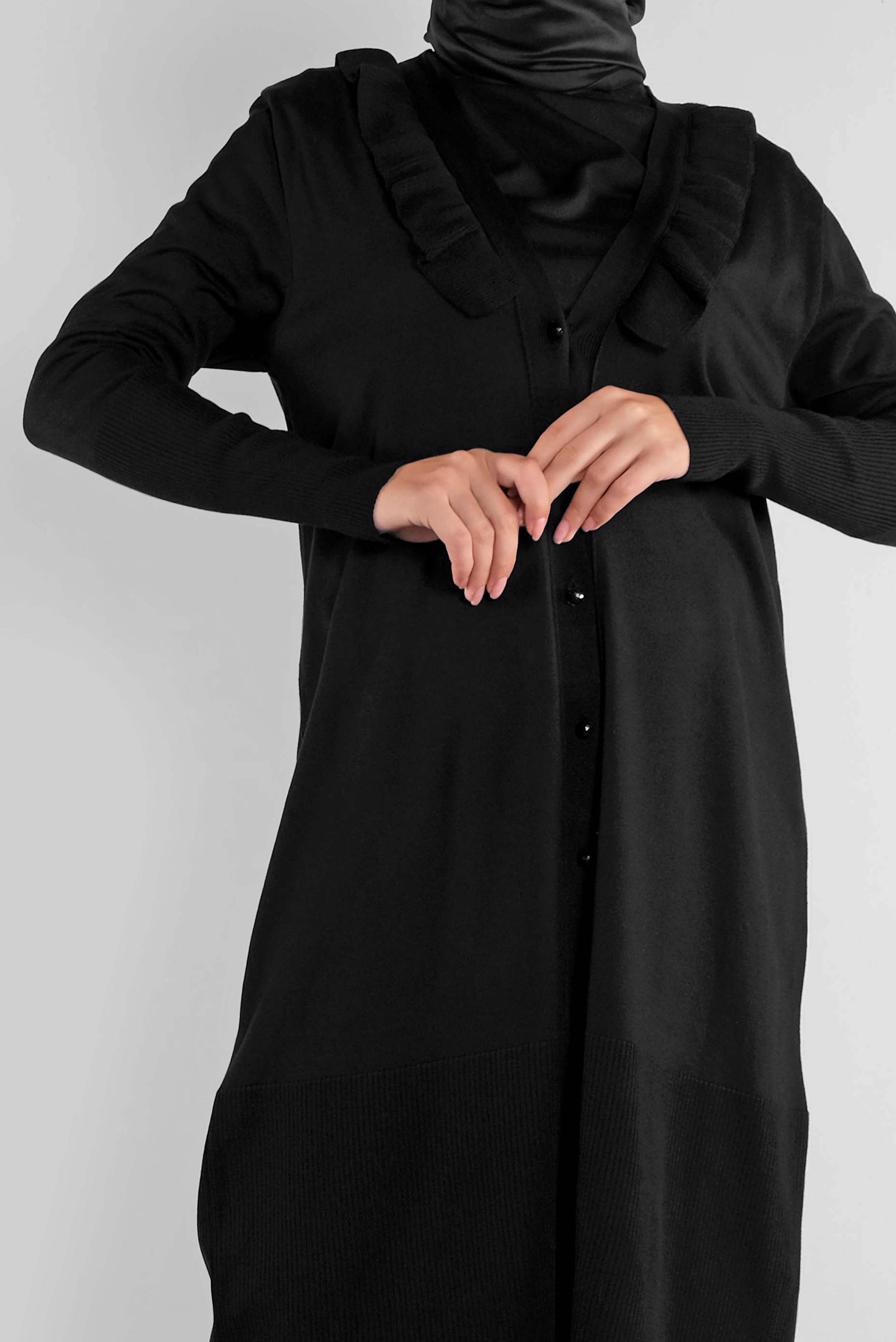 Tesettür giyim SİYAH  FIRFIRLI TRİKO HIRKA 41040 