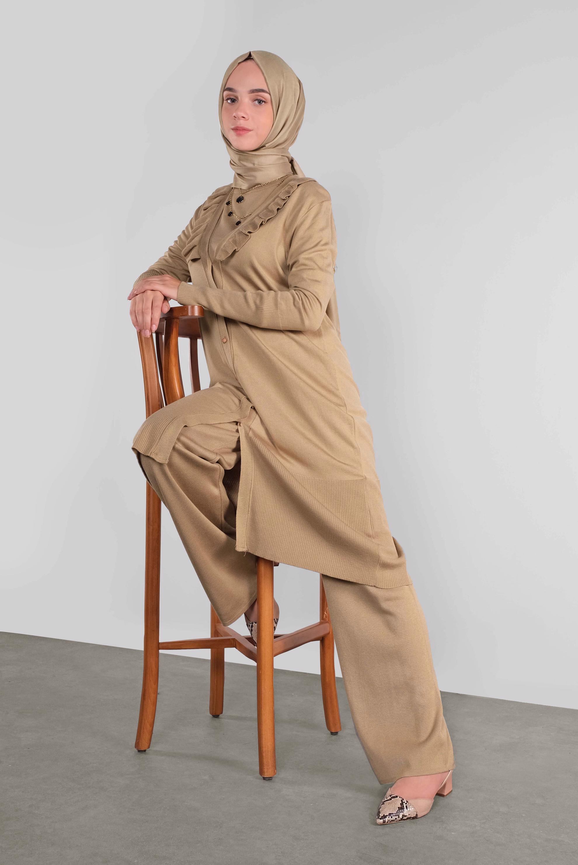 Tesettür giyim KAHVE  FIRFIRLI TRİKO HIRKA 41040 