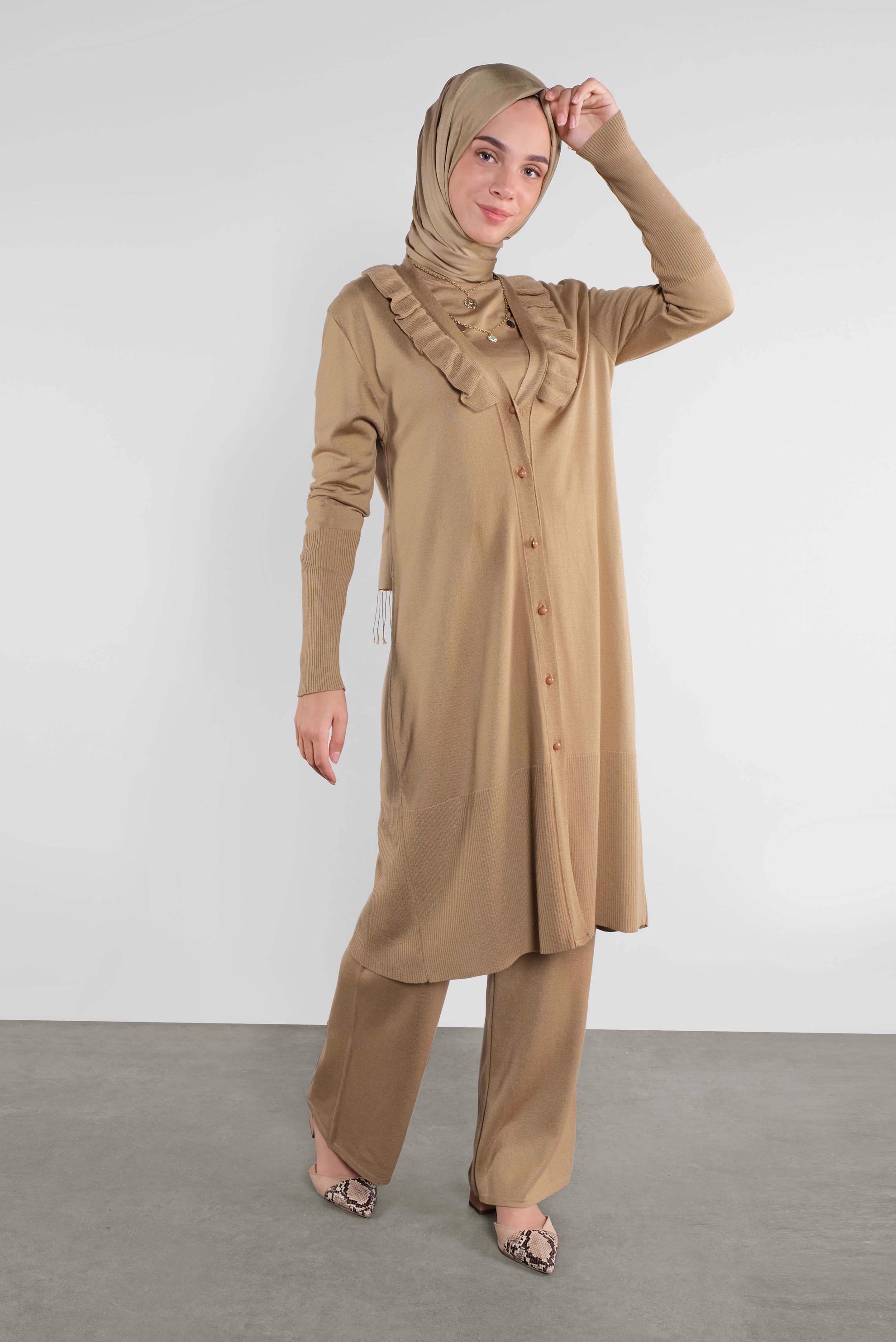 Tesettür giyim KAHVE  FIRFIRLI TRİKO HIRKA 41040 