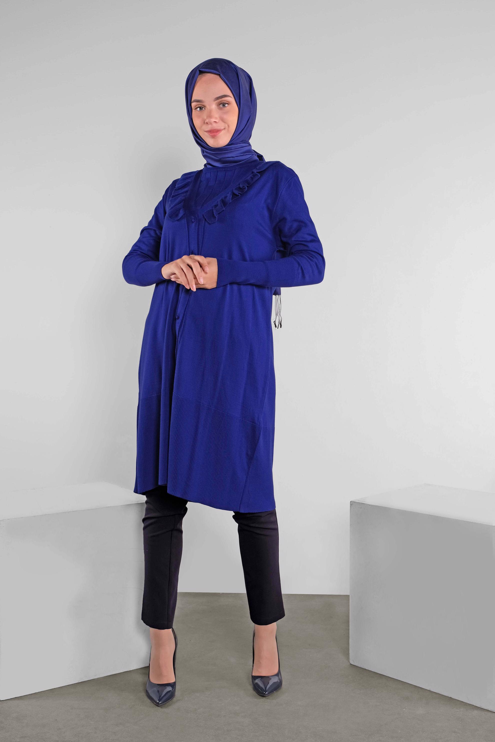 Hijab clothing NAVY BLUE RUFFLED KNIT CARDIGAN 41040 