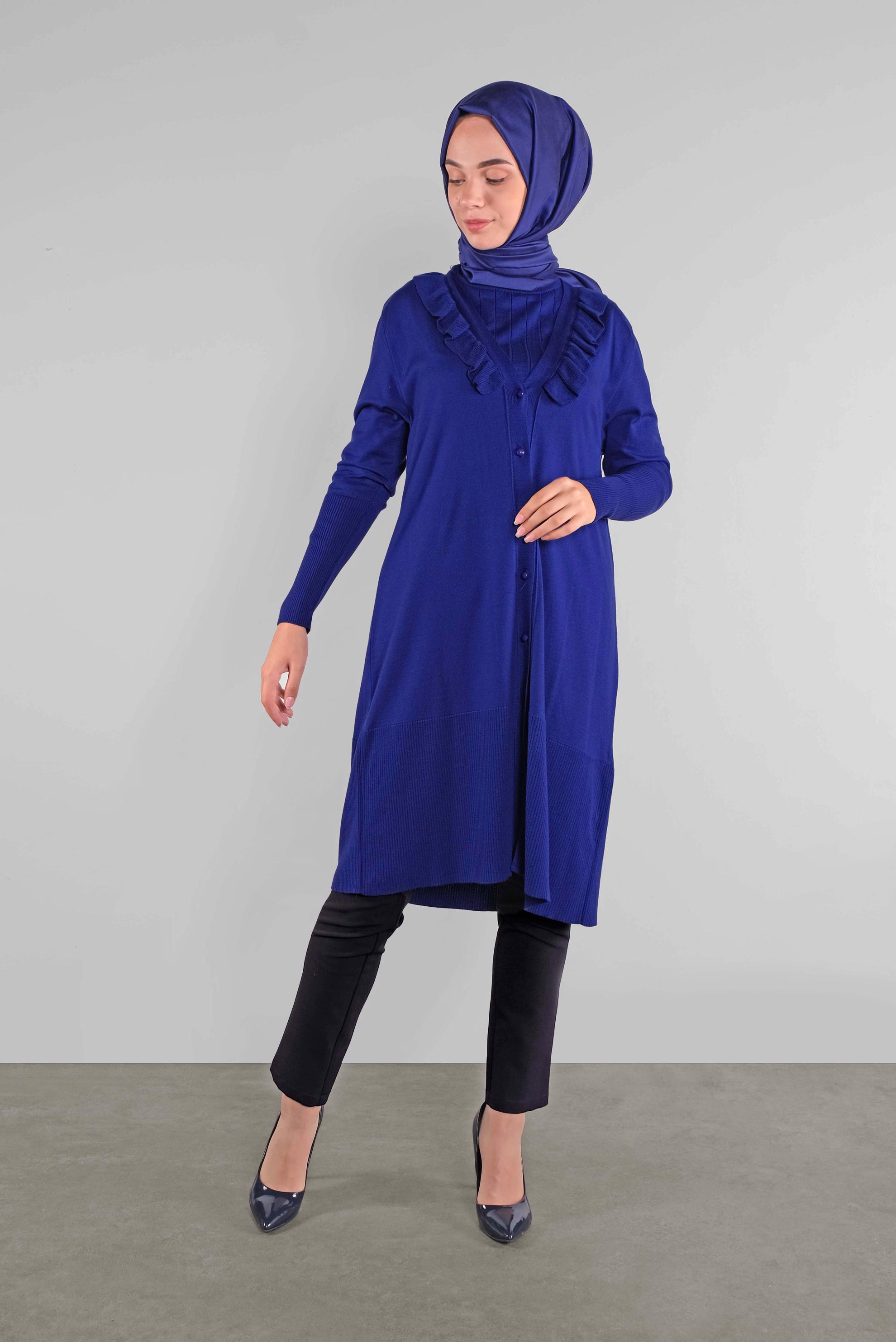 Hijab clothing NAVY BLUE RUFFLED KNIT CARDIGAN 41040 