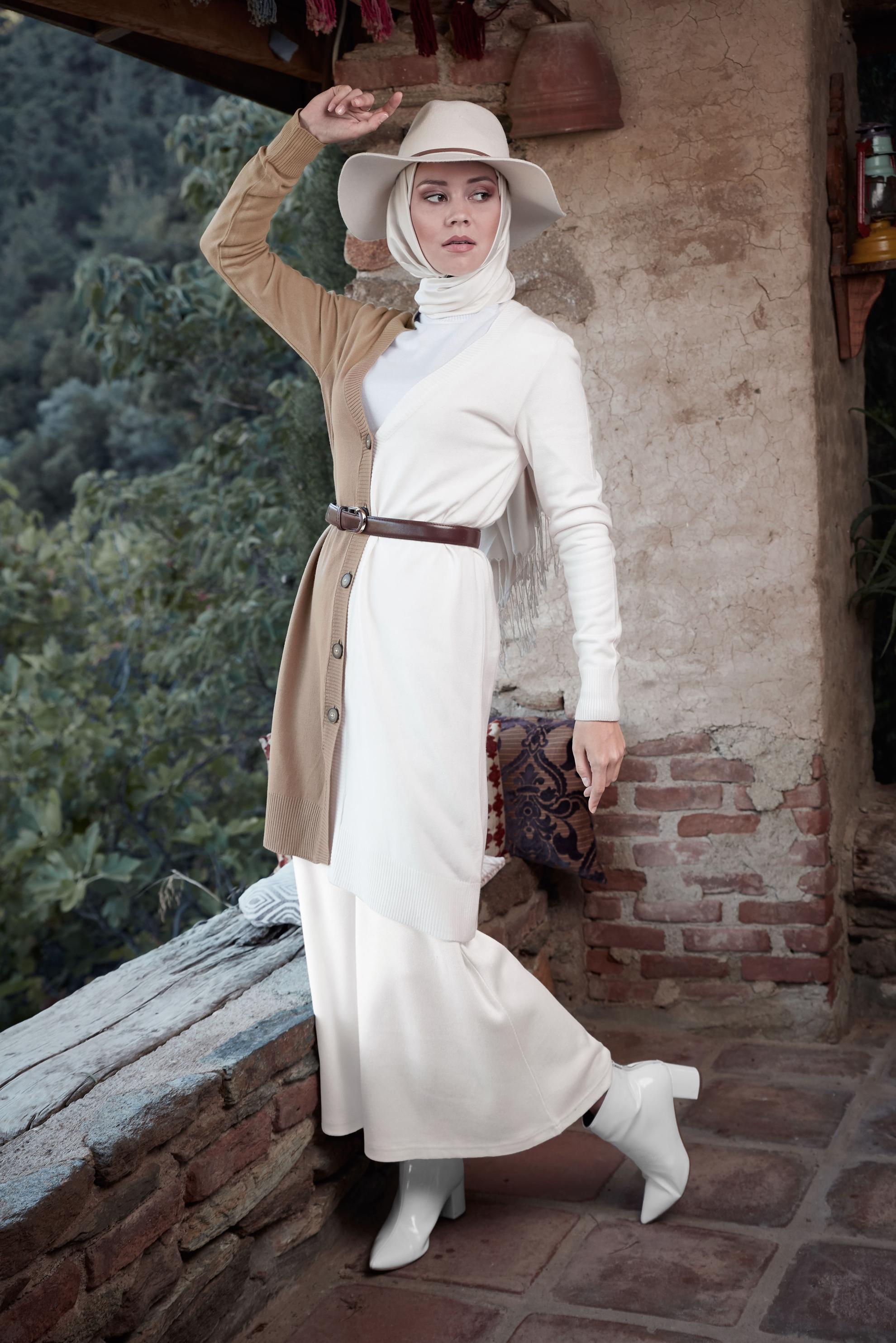 Hijab clothing BROWN DOUBLE COLORED KNIT CARDIGAN 41041