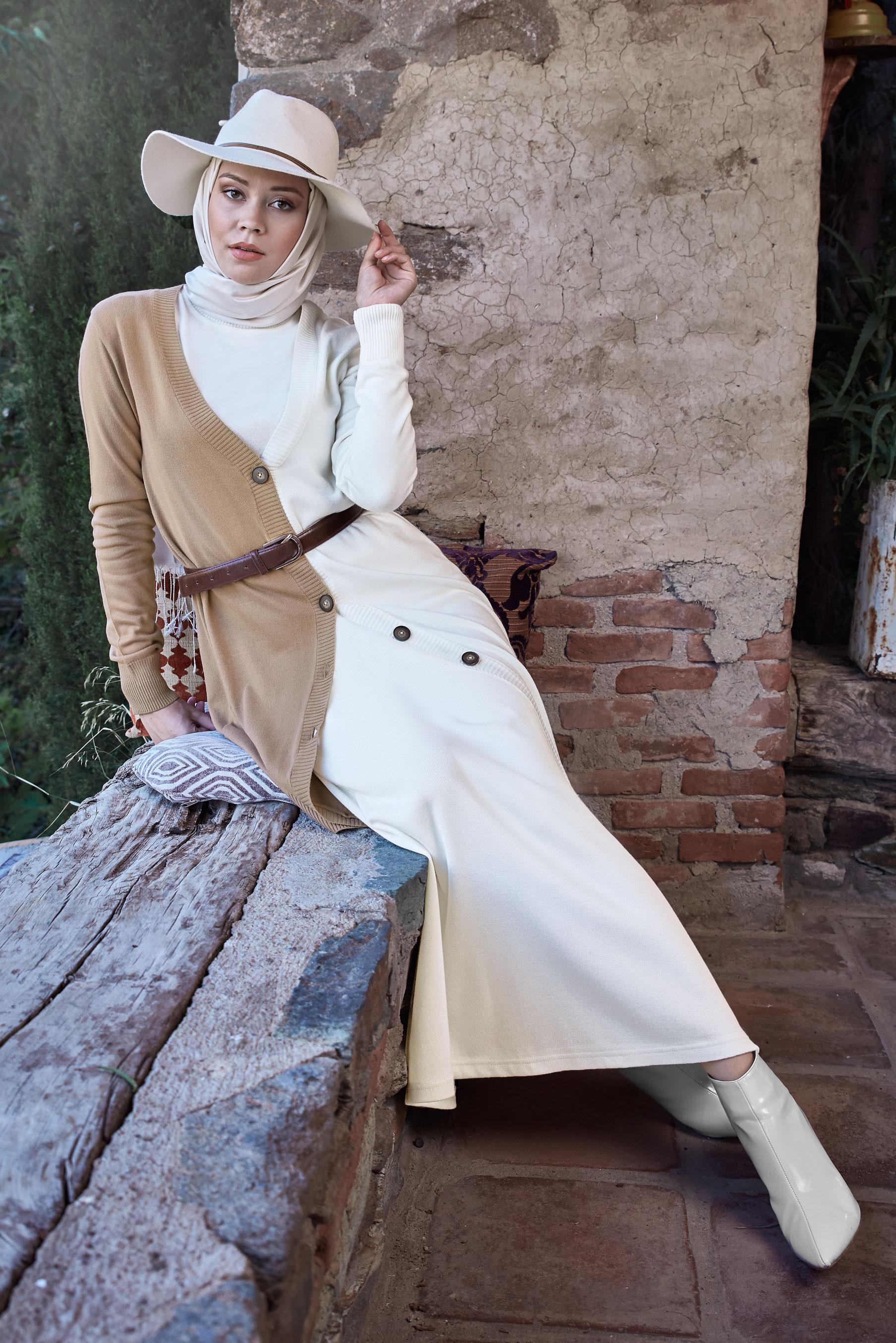 Hijab clothing BROWN DOUBLE COLORED KNIT CARDIGAN 41041