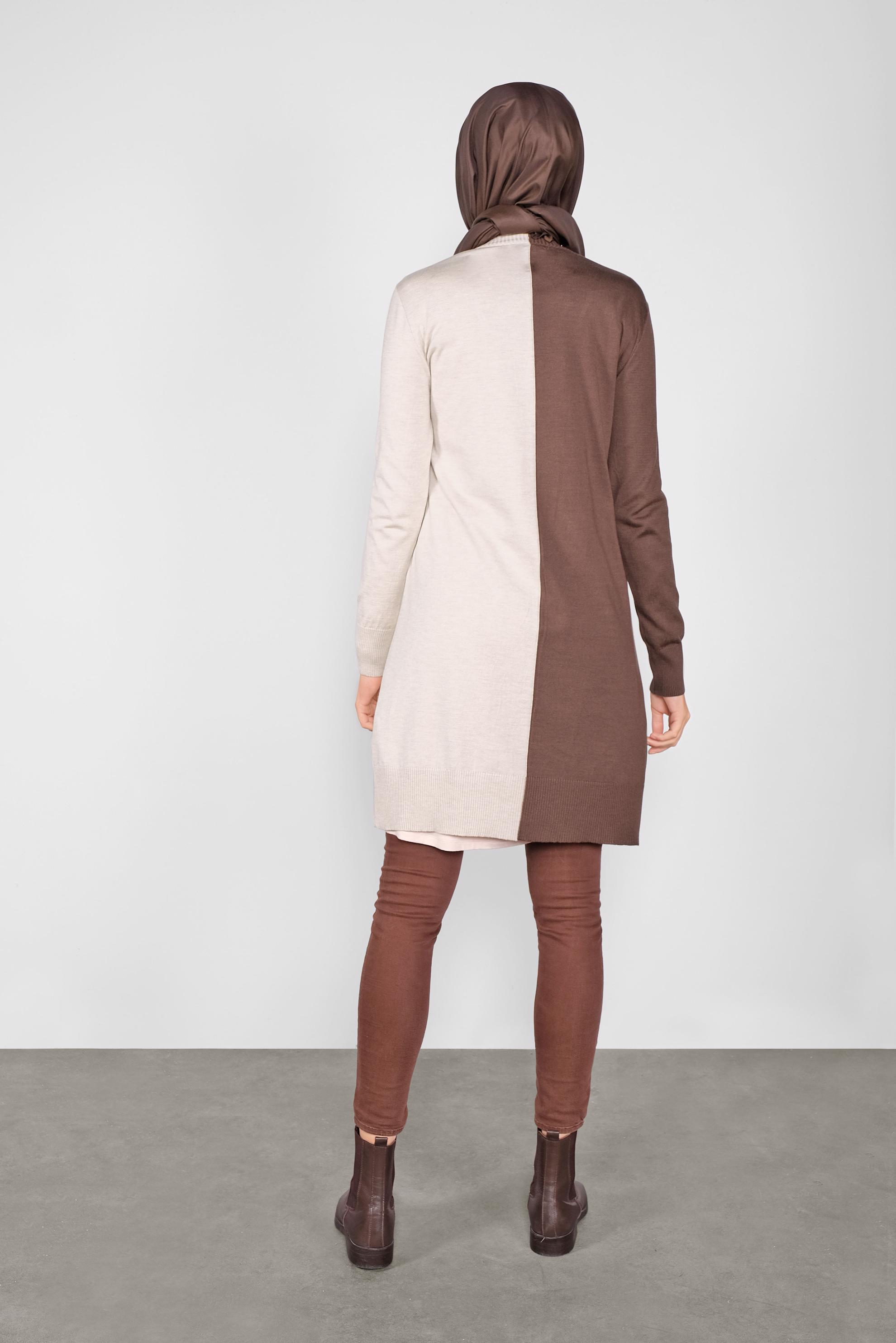 Tesettür giyim KAHVE İKİ RENK TRİKO HIRKA 41041 