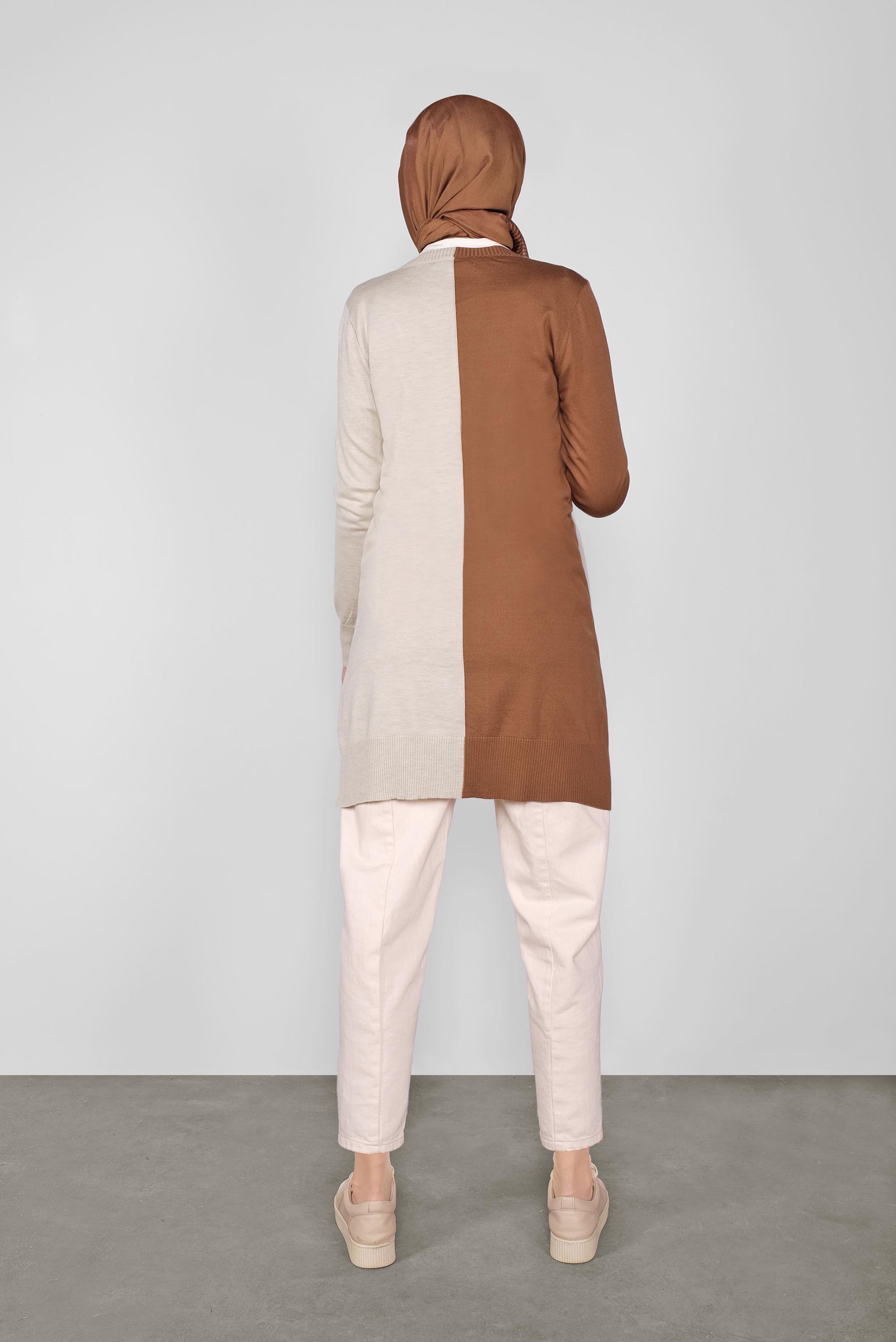 Tesettür giyim TABA İKİ RENK TRİKO HIRKA 41041 