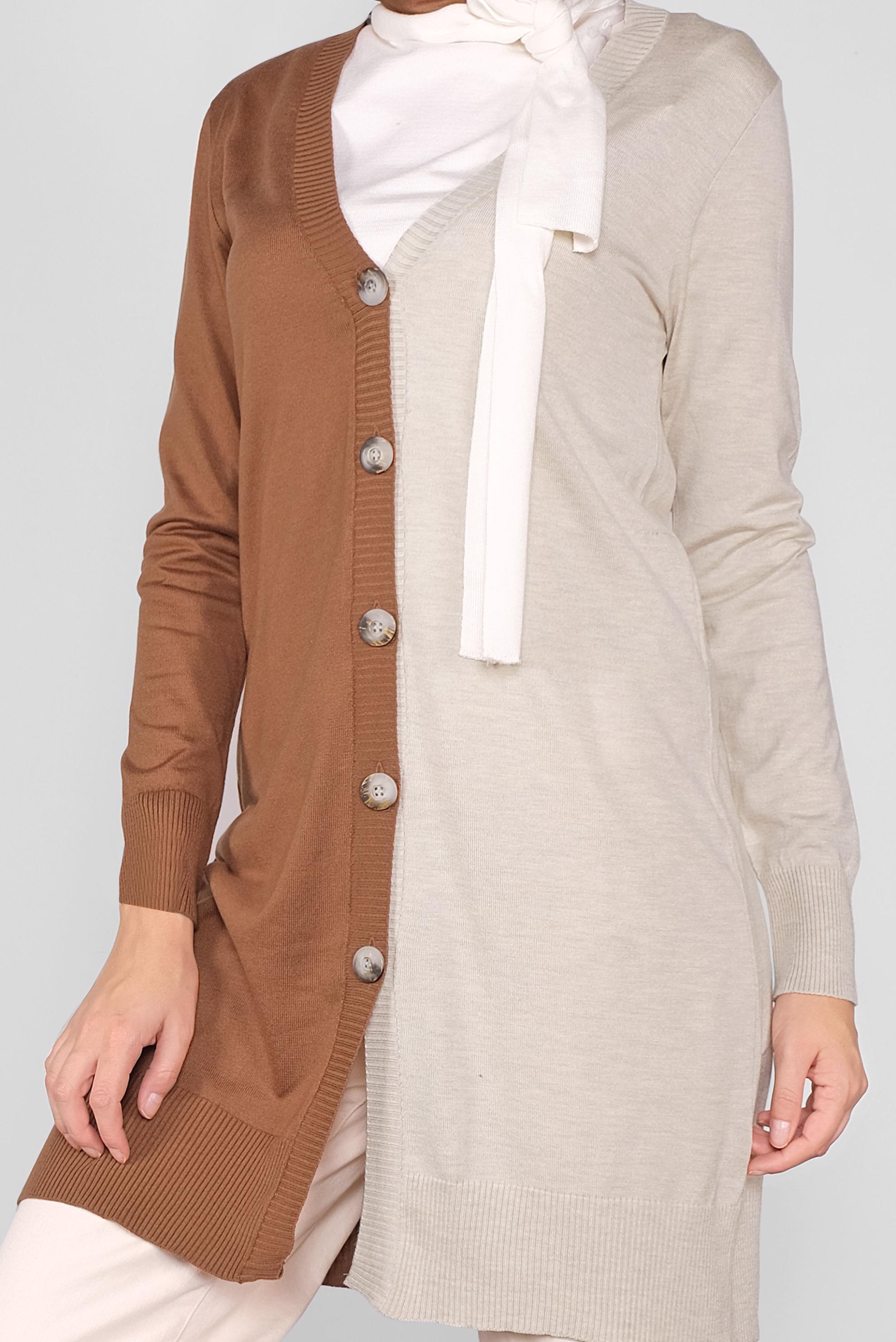 Tesettür giyim TABA İKİ RENK TRİKO HIRKA 41041 