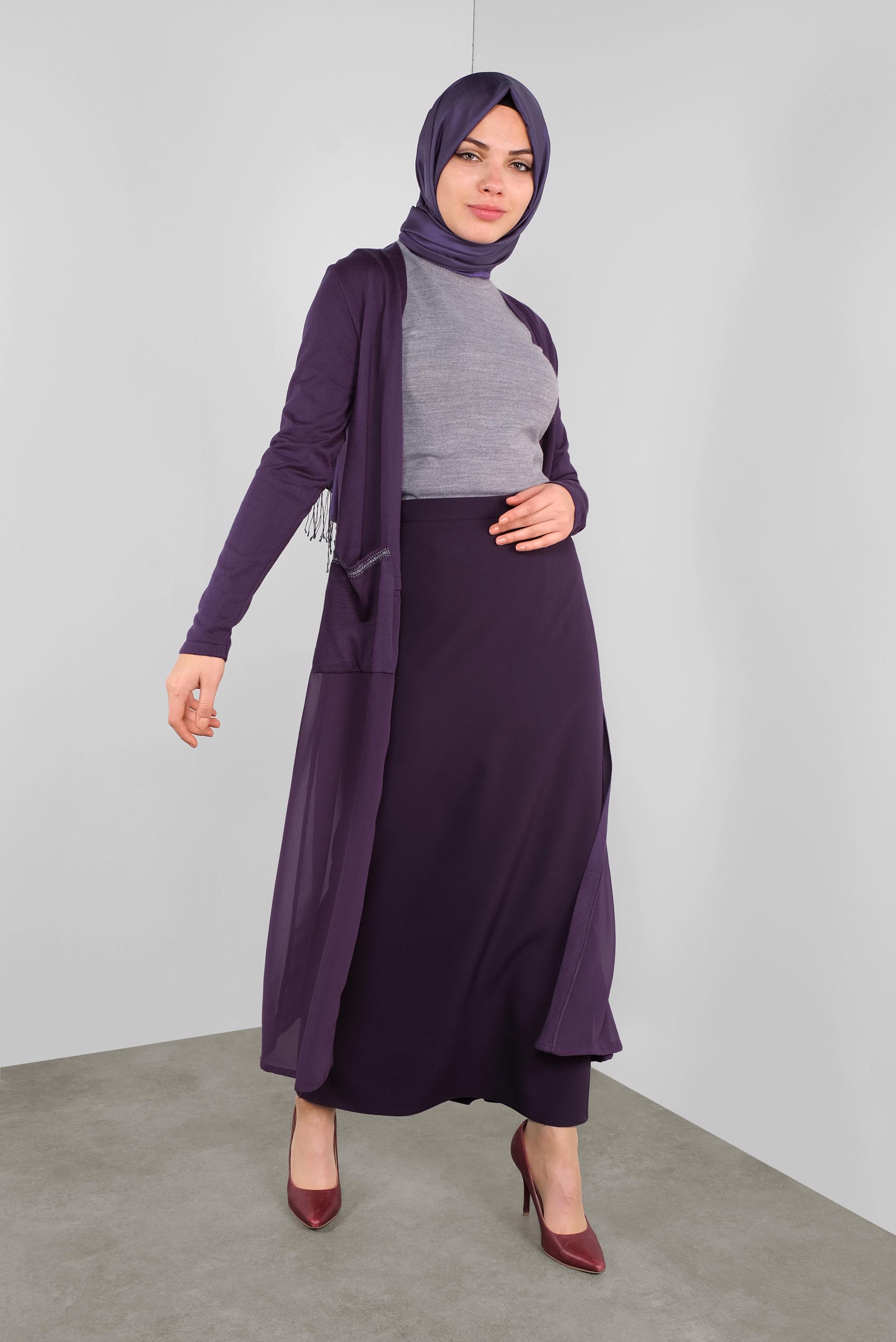 Tesettür giyim MOR KUMAŞ MİX TRİKO HIRKA 41043 