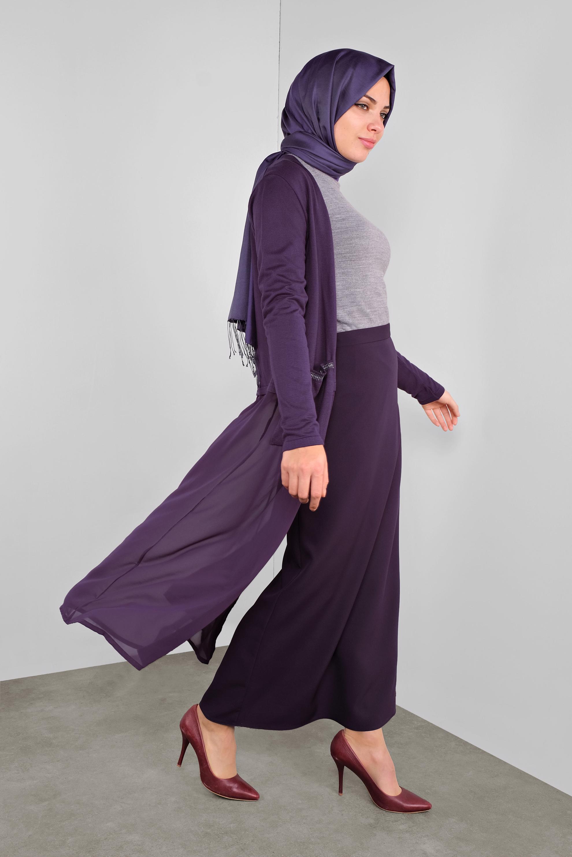 Tesettür giyim MOR KUMAŞ MİX TRİKO HIRKA 41043 