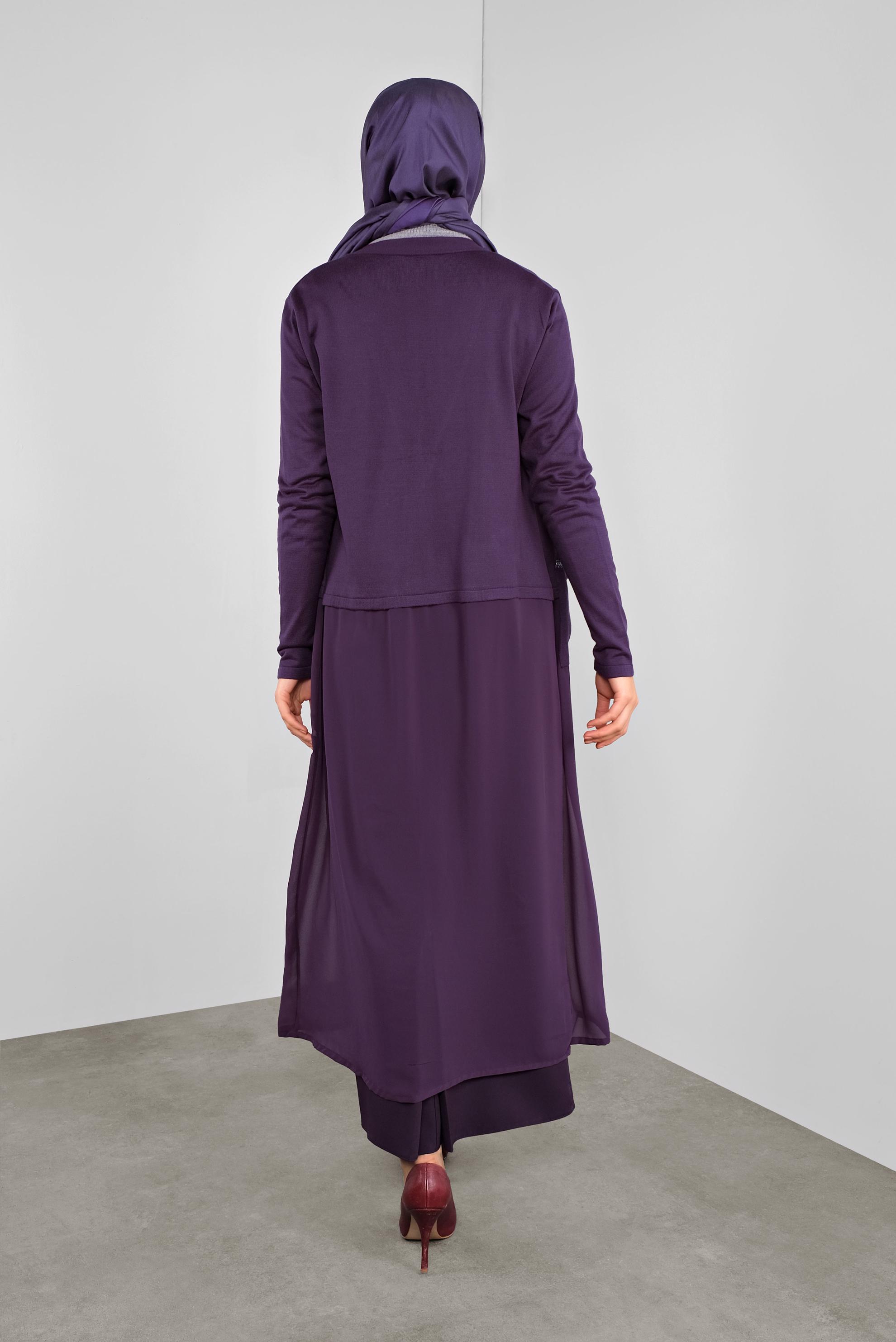 Tesettür giyim MOR KUMAŞ MİX TRİKO HIRKA 41043 