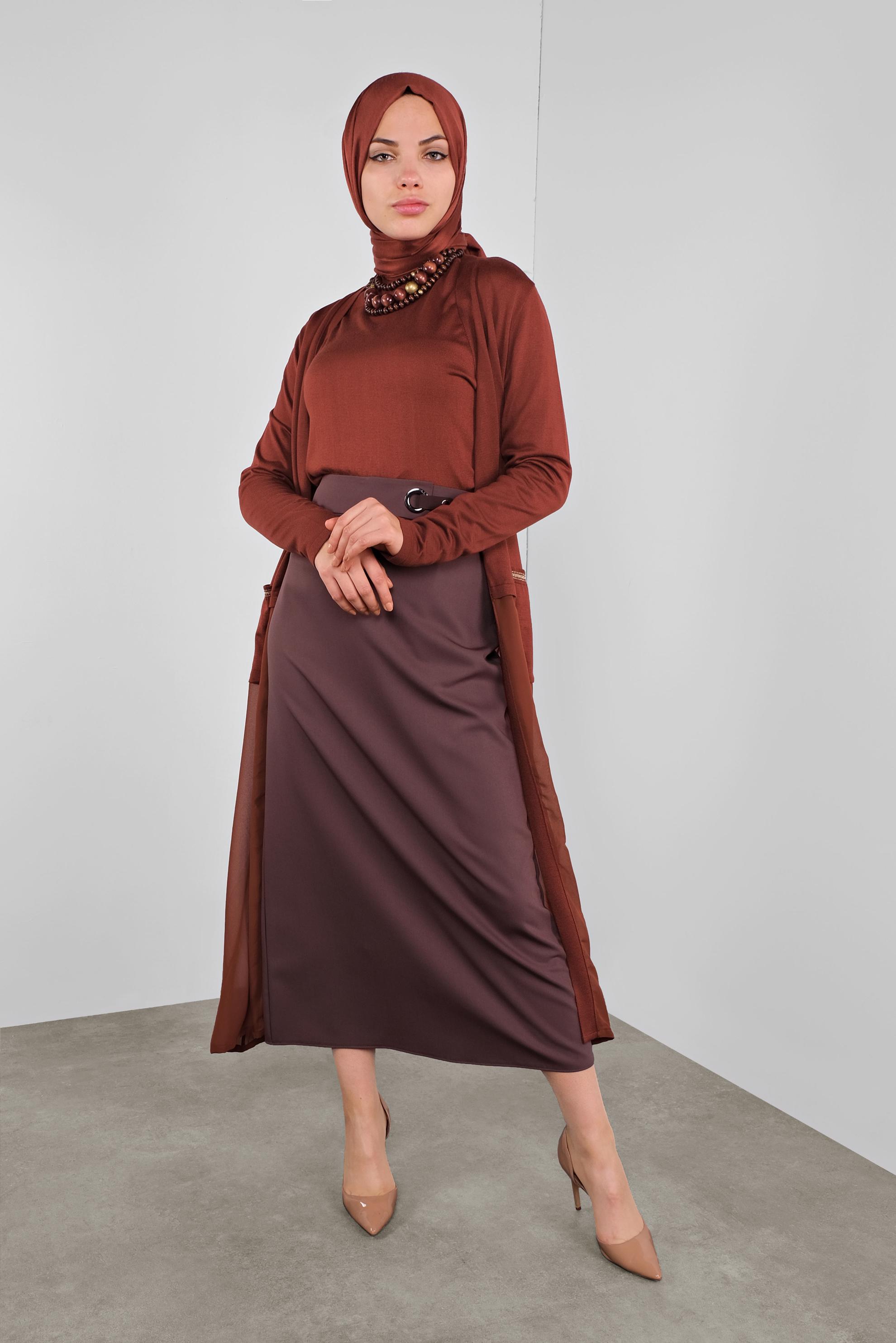 Tesettür giyim TURUNCU KUMAŞ MİX TRİKO HIRKA 41043 