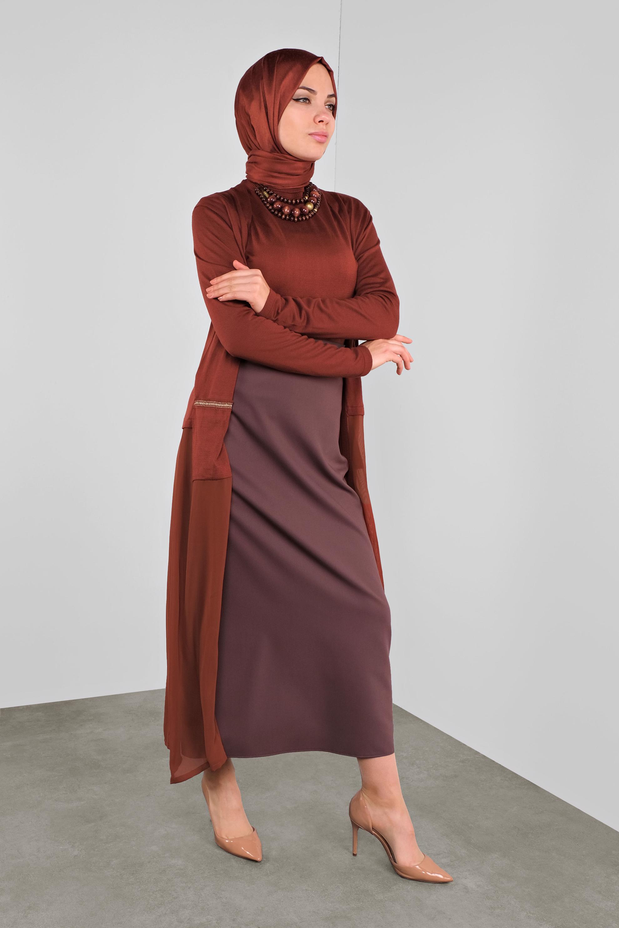 Tesettür giyim TURUNCU KUMAŞ MİX TRİKO HIRKA 41043 