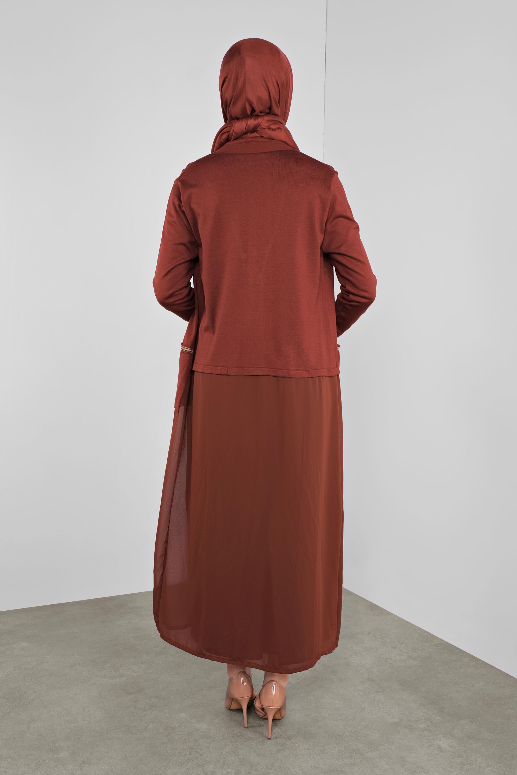 Tesettür giyim TURUNCU KUMAŞ MİX TRİKO HIRKA 41043 