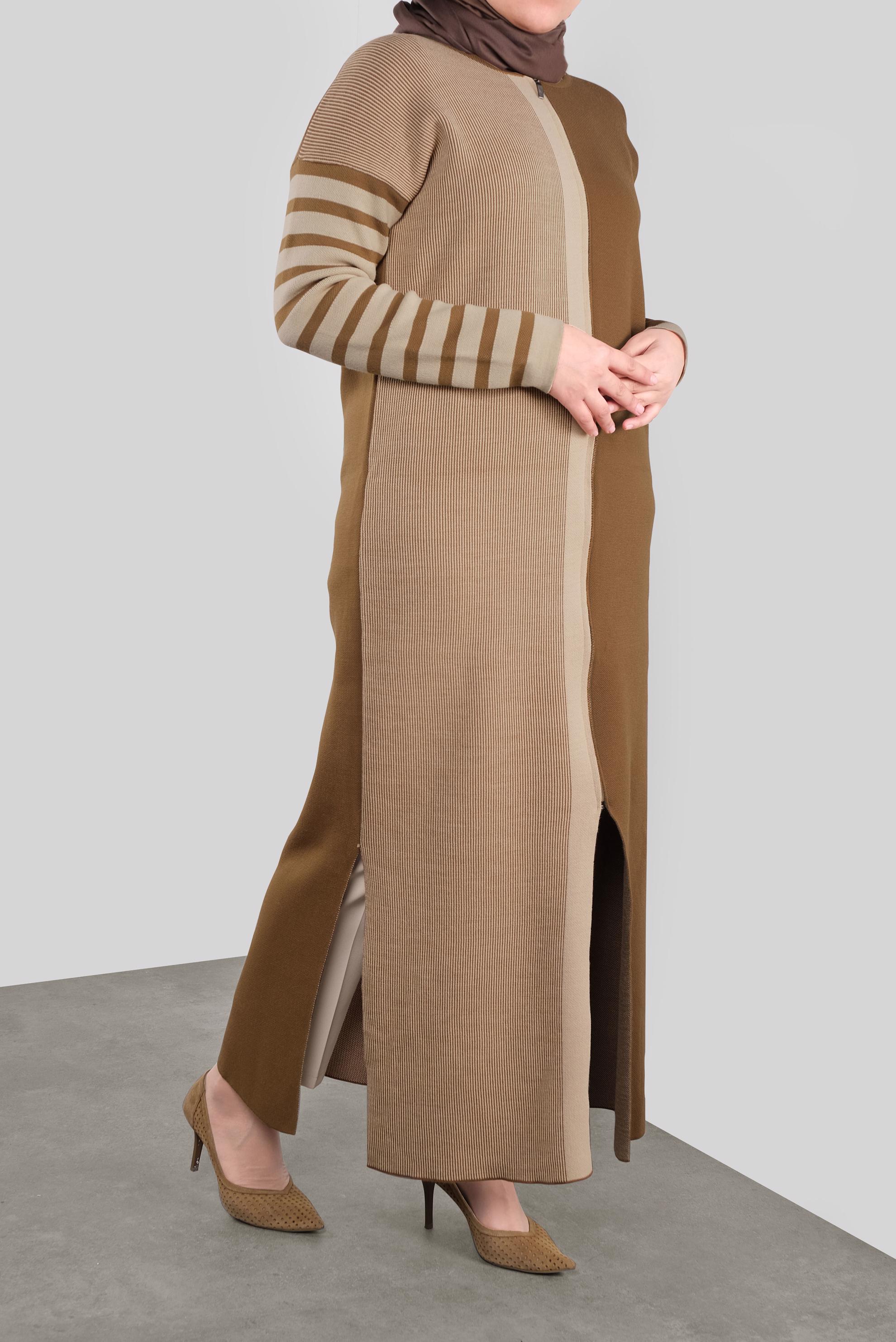 Tesettür giyim KAHVE FERMUARLI TRİKO HIRKA 41090 