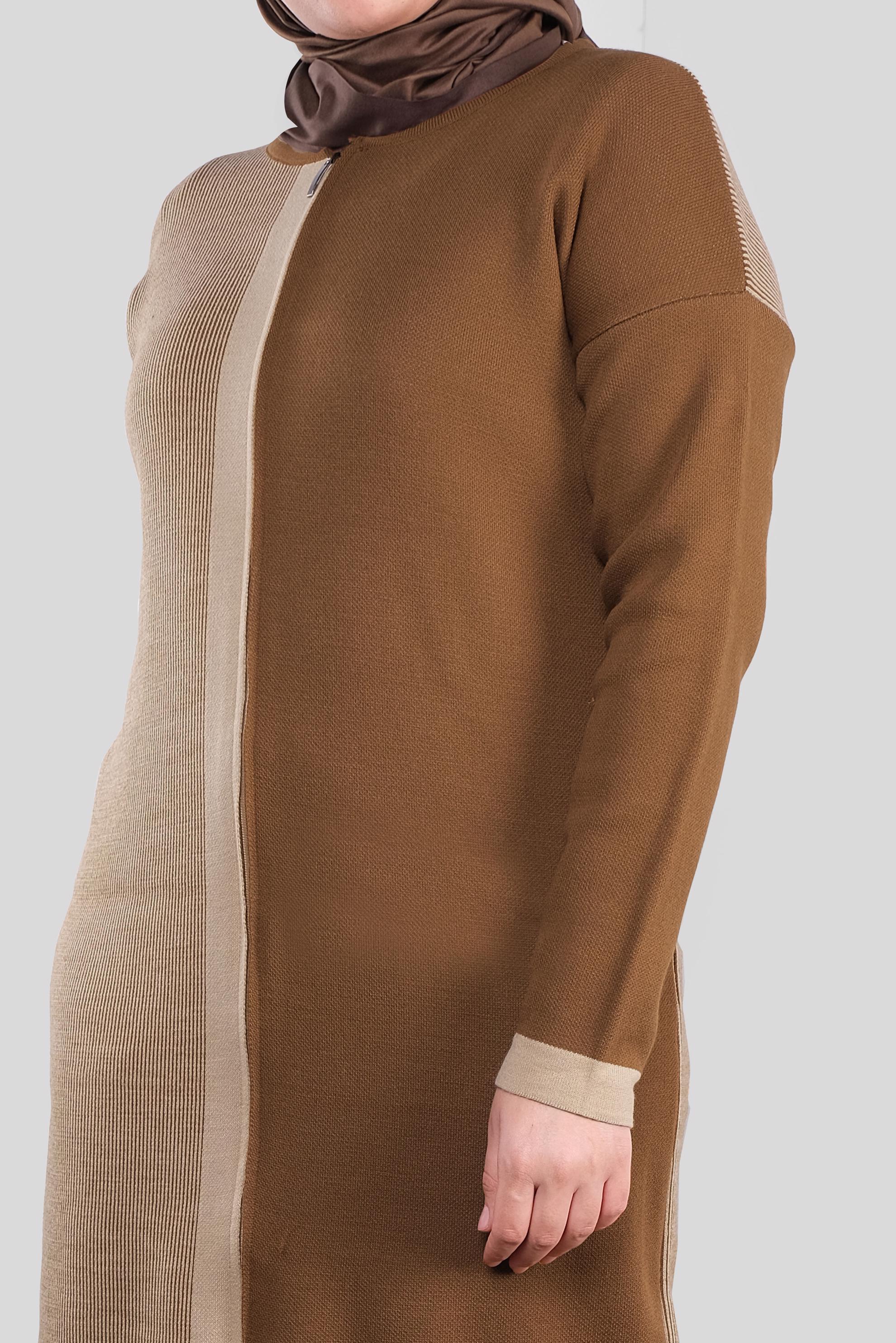 Tesettür giyim KAHVE FERMUARLI TRİKO HIRKA 41090 