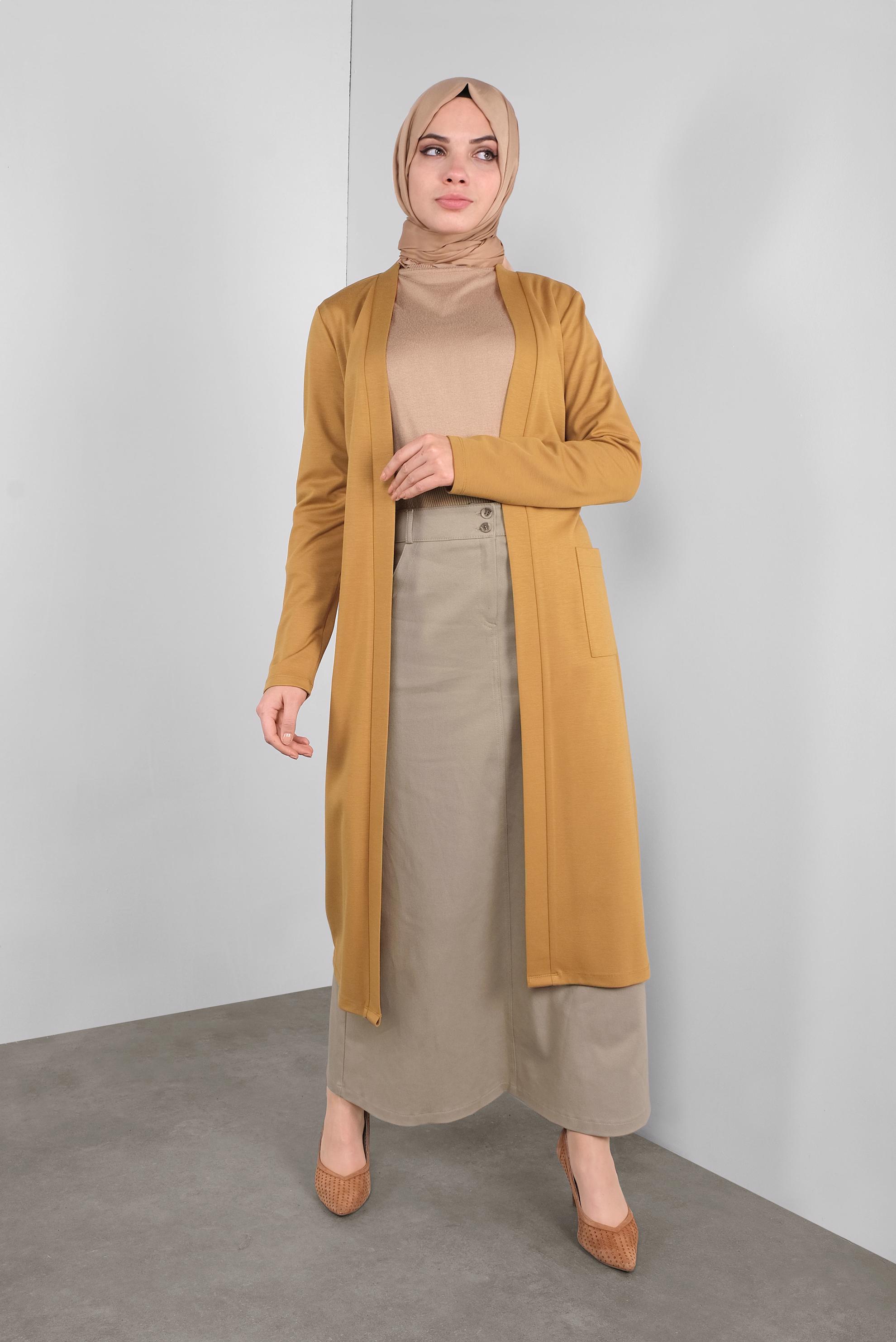 Hijab clothing YELLOW BELTED CARDIGAN WITH POCKETS 41265