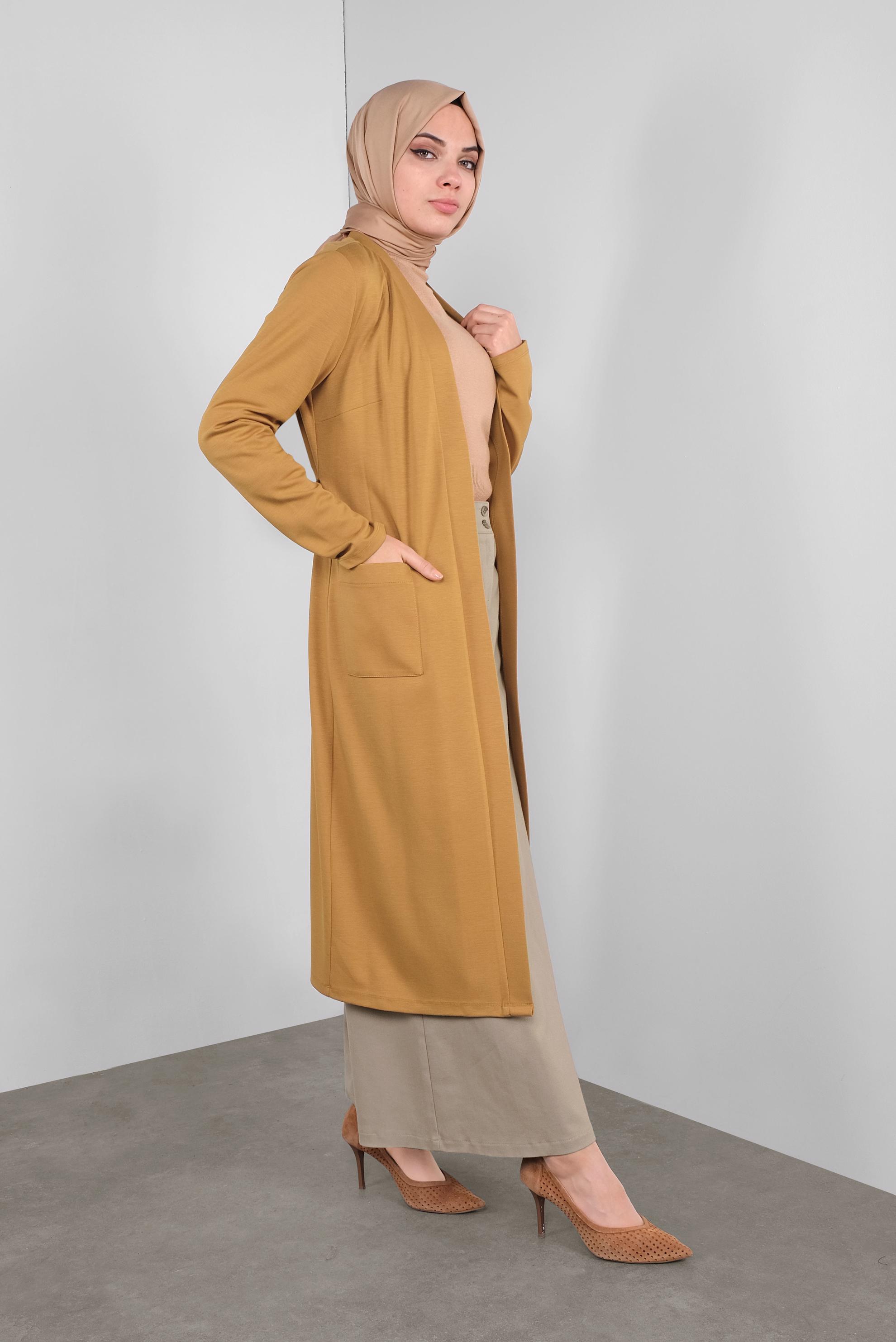 Hijab clothing YELLOW BELTED CARDIGAN WITH POCKETS 41265