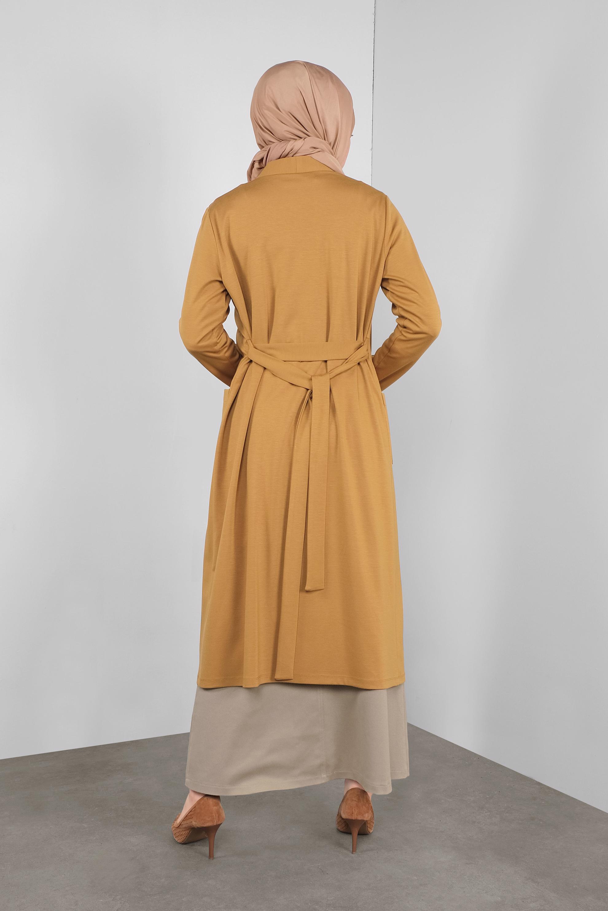 Hijab clothing YELLOW BELTED CARDIGAN WITH POCKETS 41265
