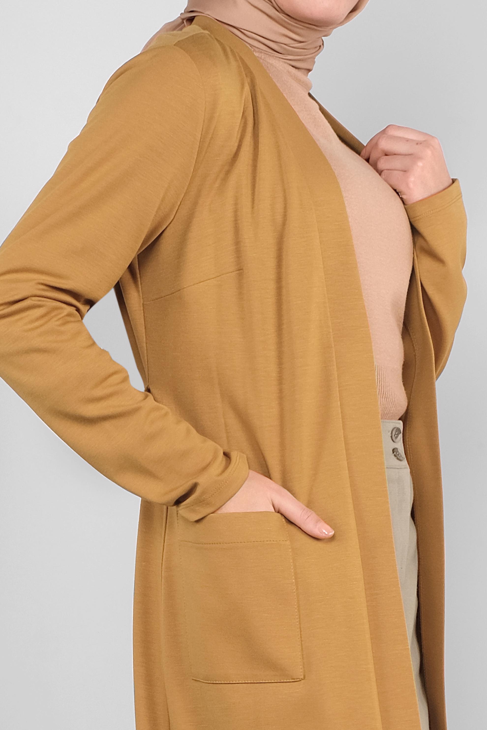 Hijab clothing YELLOW BELTED CARDIGAN WITH POCKETS 41265