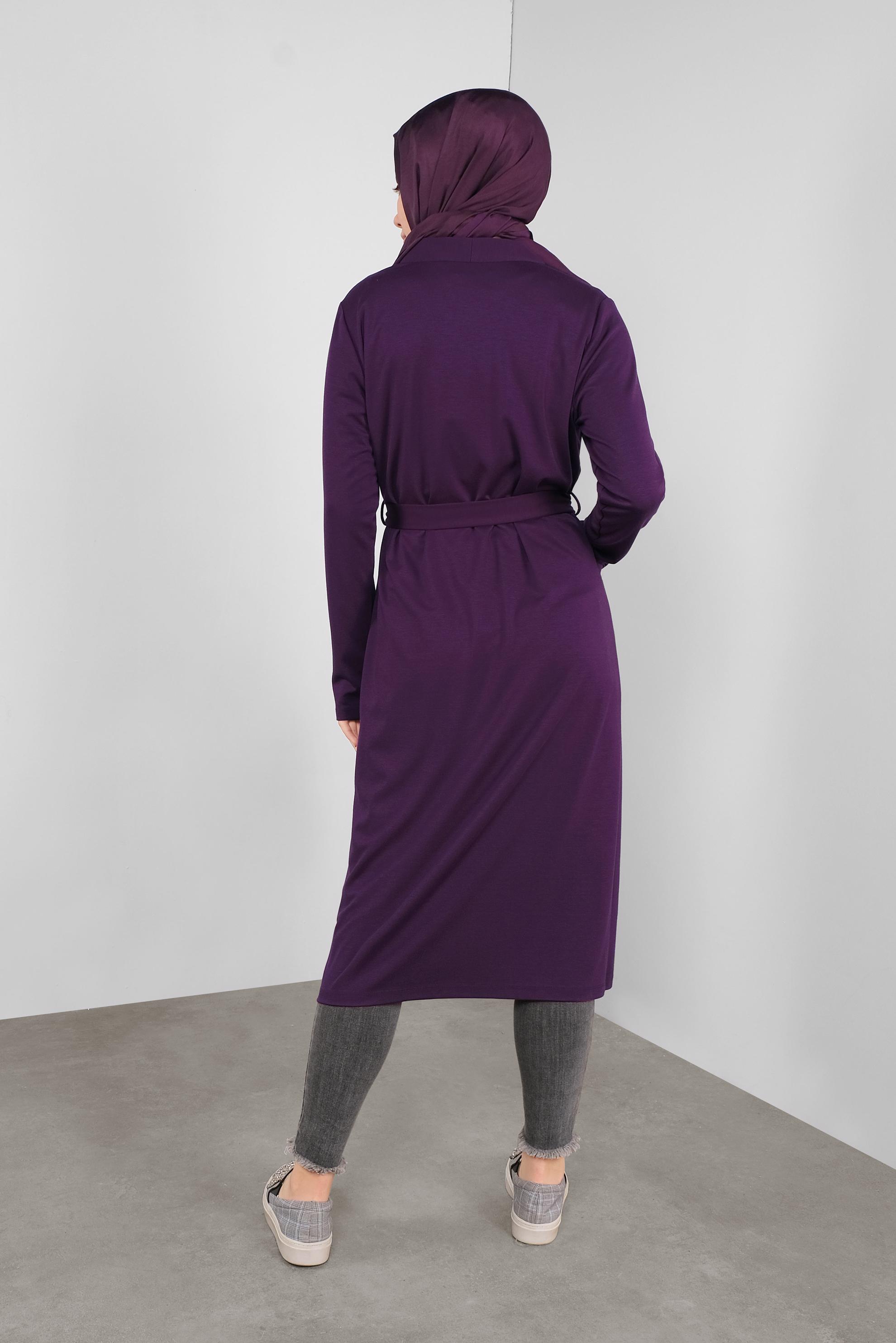 Hijab clothing PURPLE BELTED CARDIGAN WITH POCKETS 41265