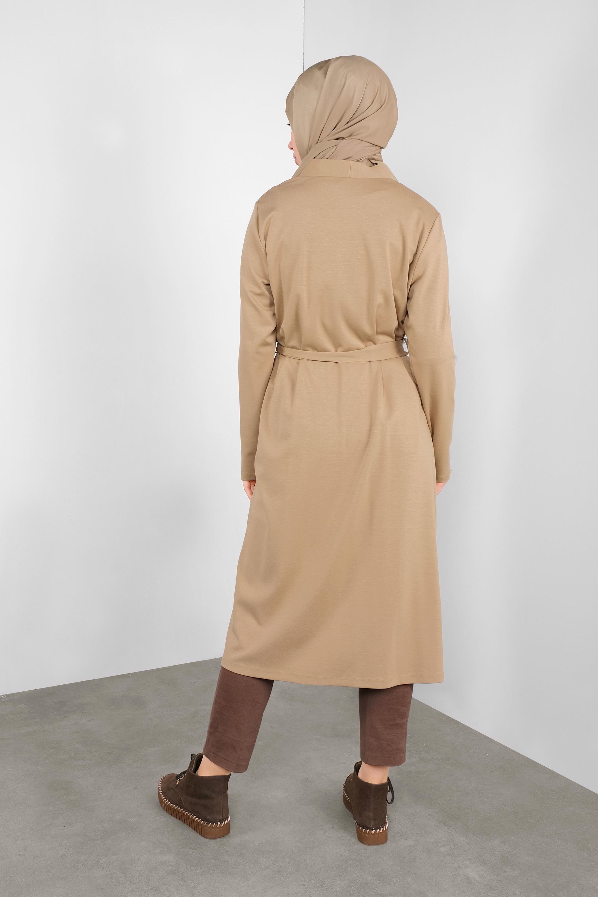 Hijab clothing BEIGE BELTED CARDIGAN WITH POCKETS 41265