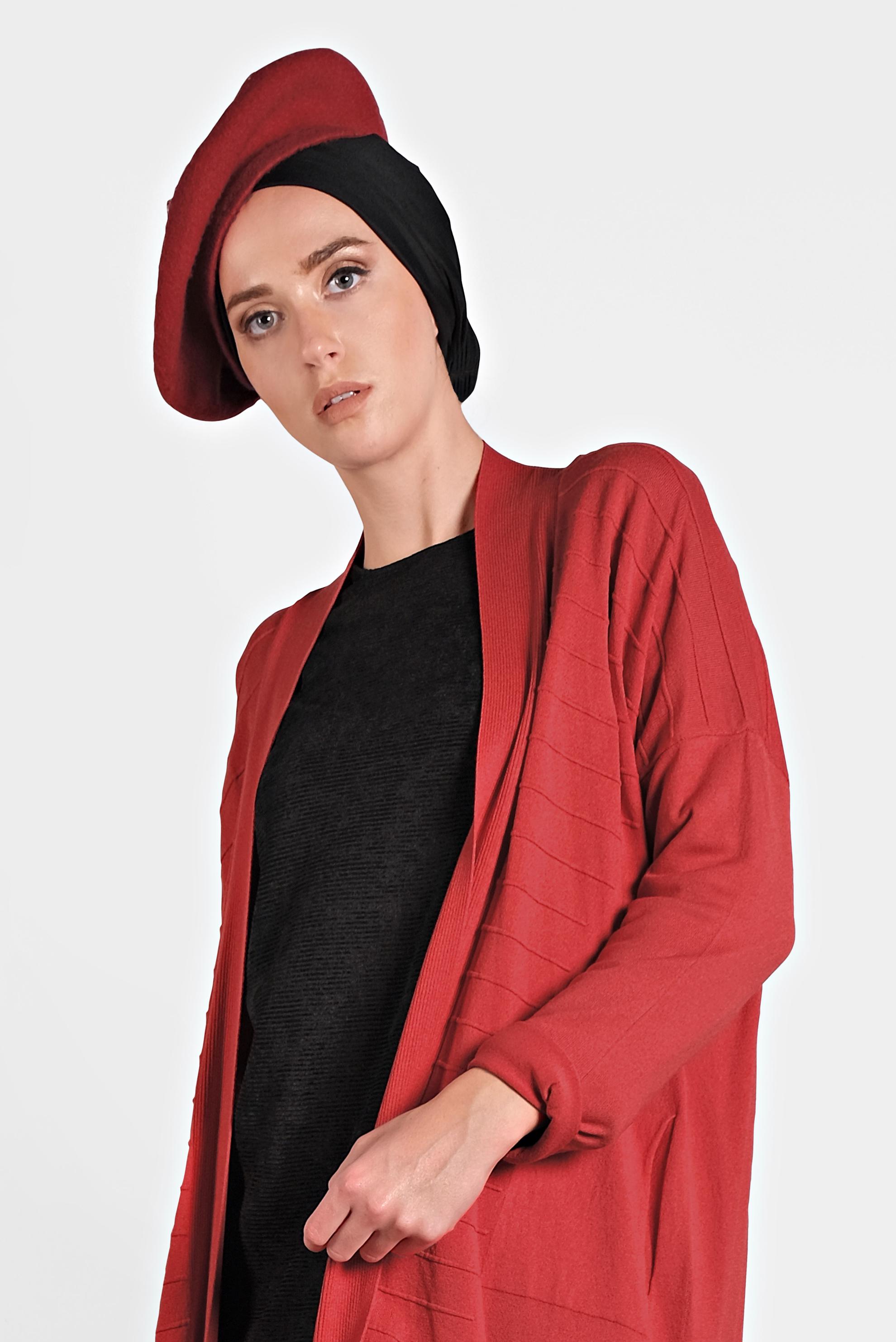 Hijab clothing RED FLOWING CARDIGAN 4133 