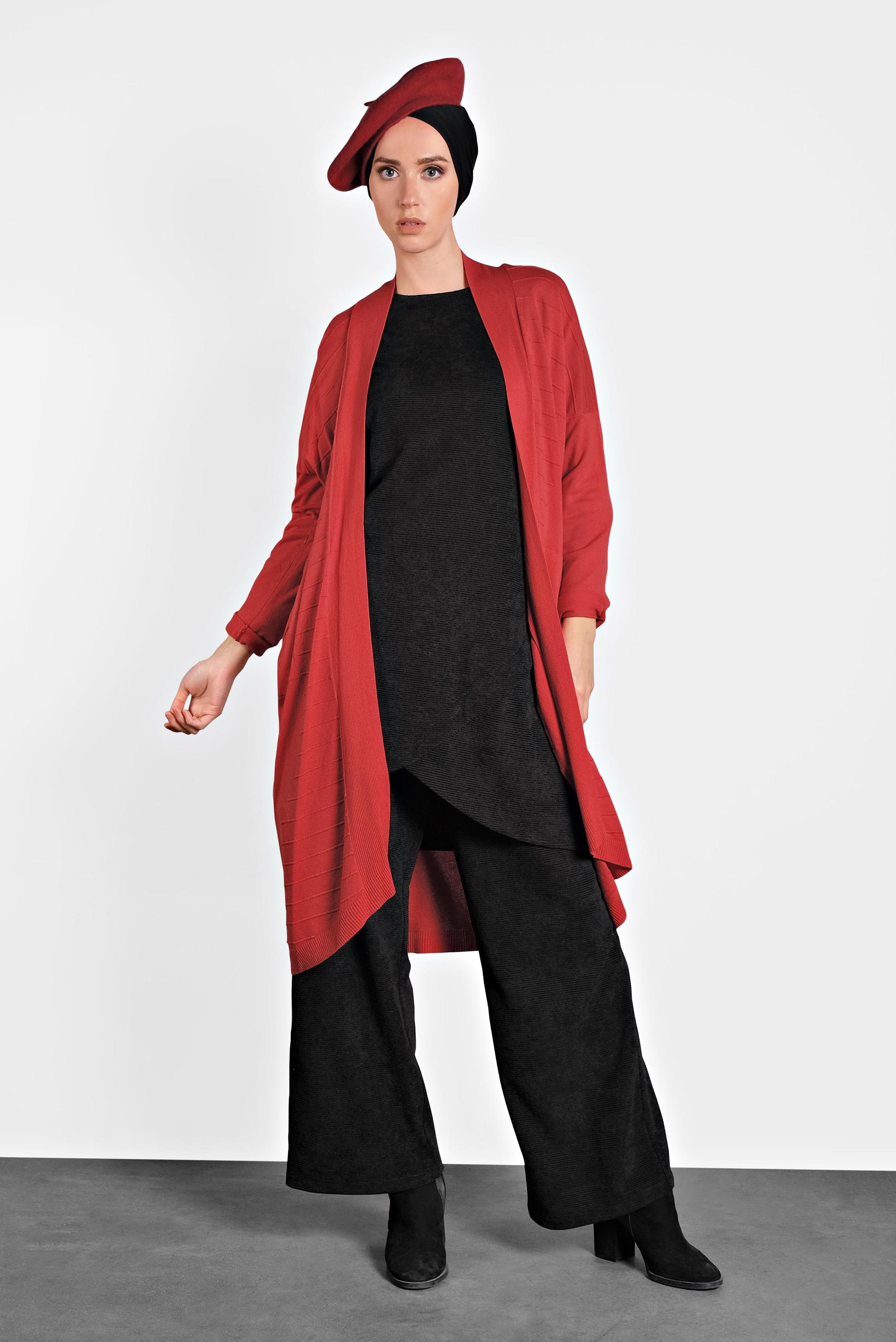 Hijab clothing RED FLOWING CARDIGAN 4133 