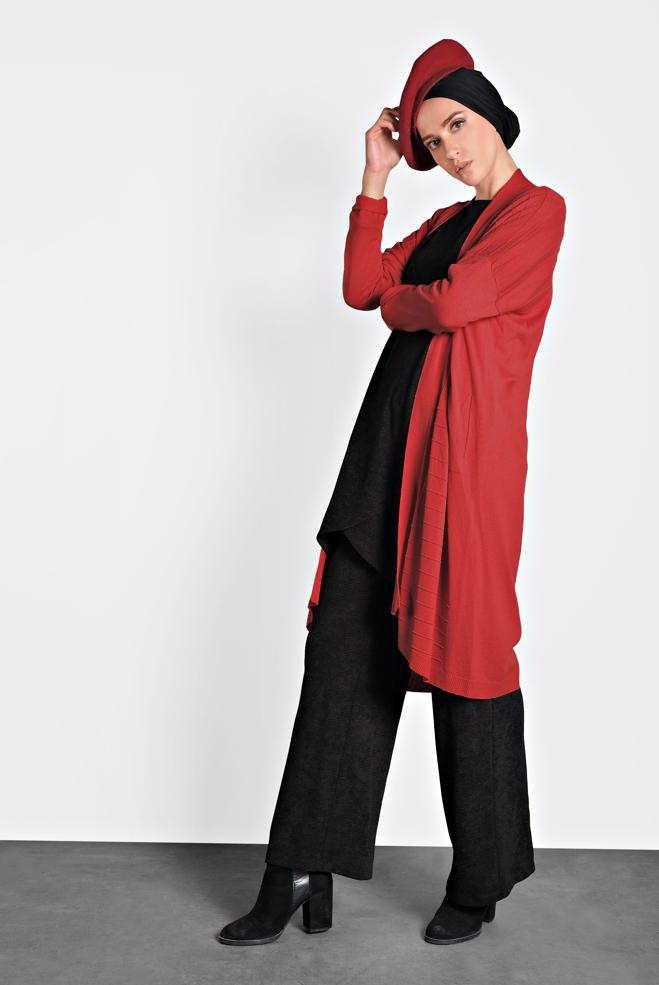 Vêtements hijab ROUGE GILET MAILLE À FLUIDE 4133  - ALVİNA