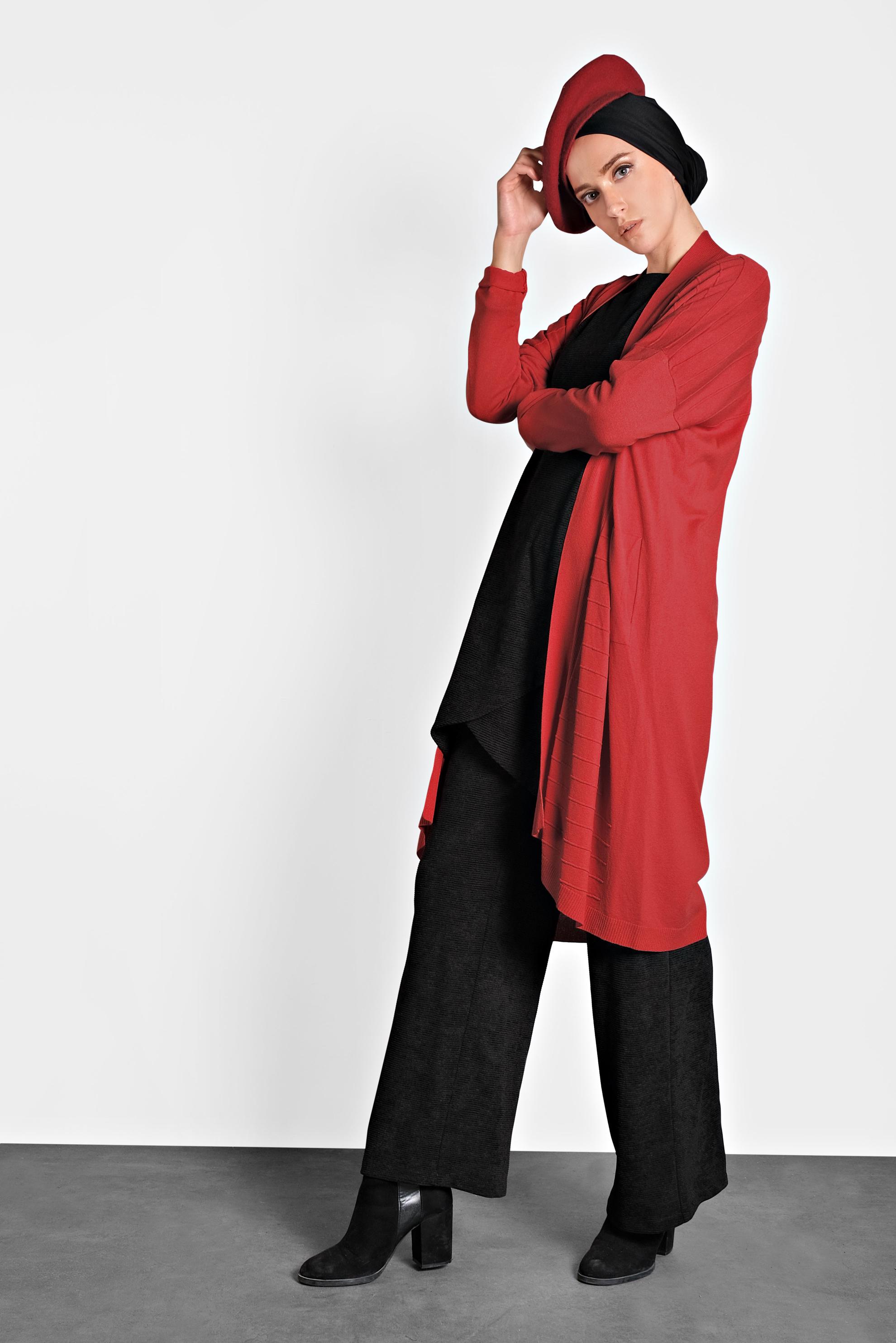 Hijab clothing RED FLOWING CARDIGAN 4133 