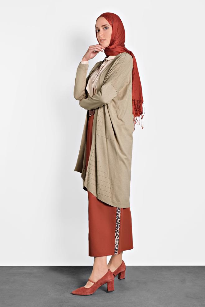 Hijab clothing BEIGE FLOWING CARDIGAN 4133  - ALVİNA