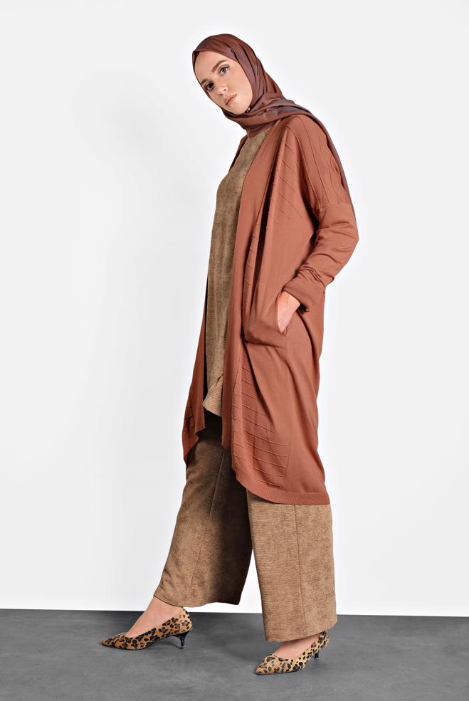 Hijab clothing ORANGE FLOWING CARDIGAN 4133  - ALVİNA